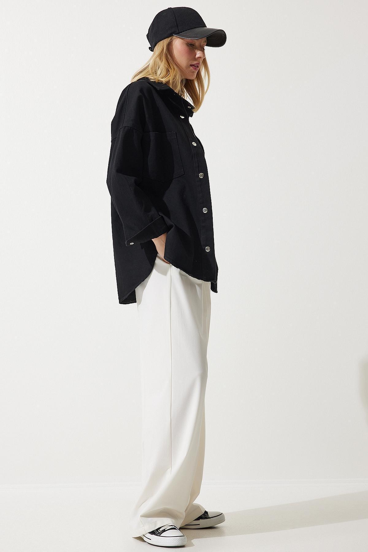 Black Oversized Gabardine Jacket, C101_5720, large image number 3