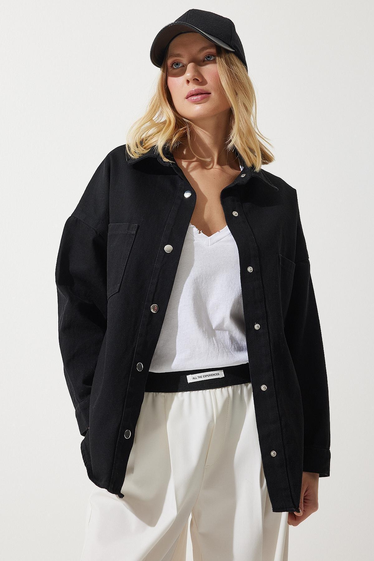 Black Oversized Gabardine Jacket, C101_5720, large image number 4