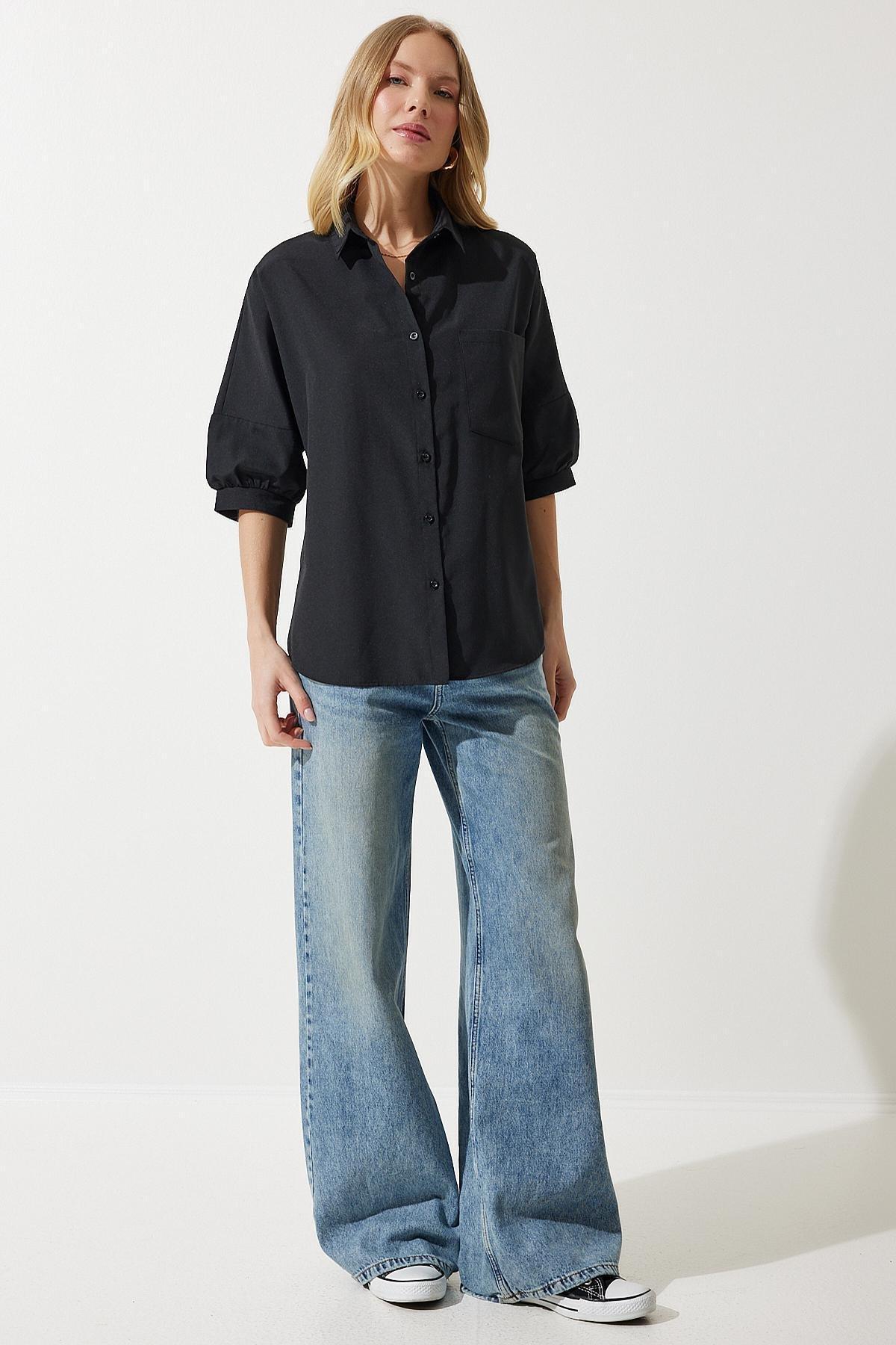 Black Plain Button Down Shirt, , large image number 0