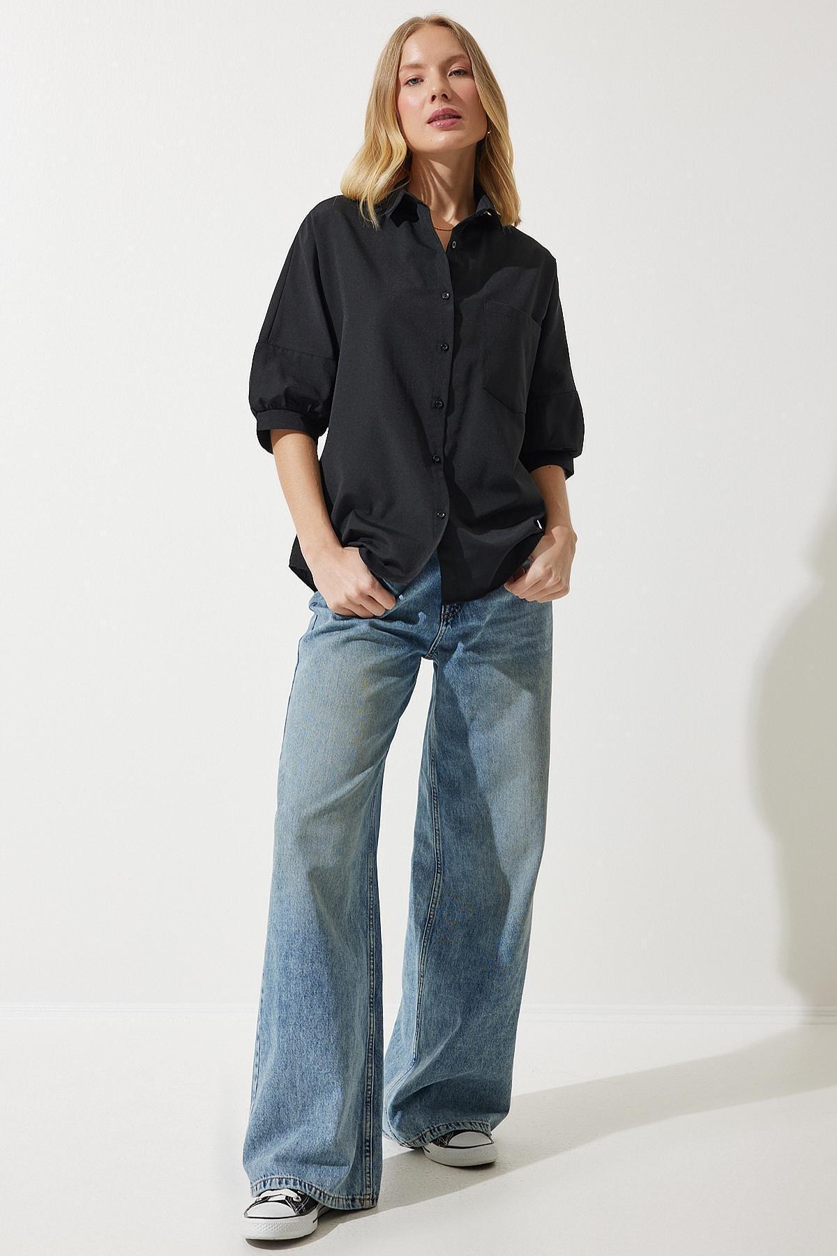 Black Plain Button Down Shirt, , large image number 3