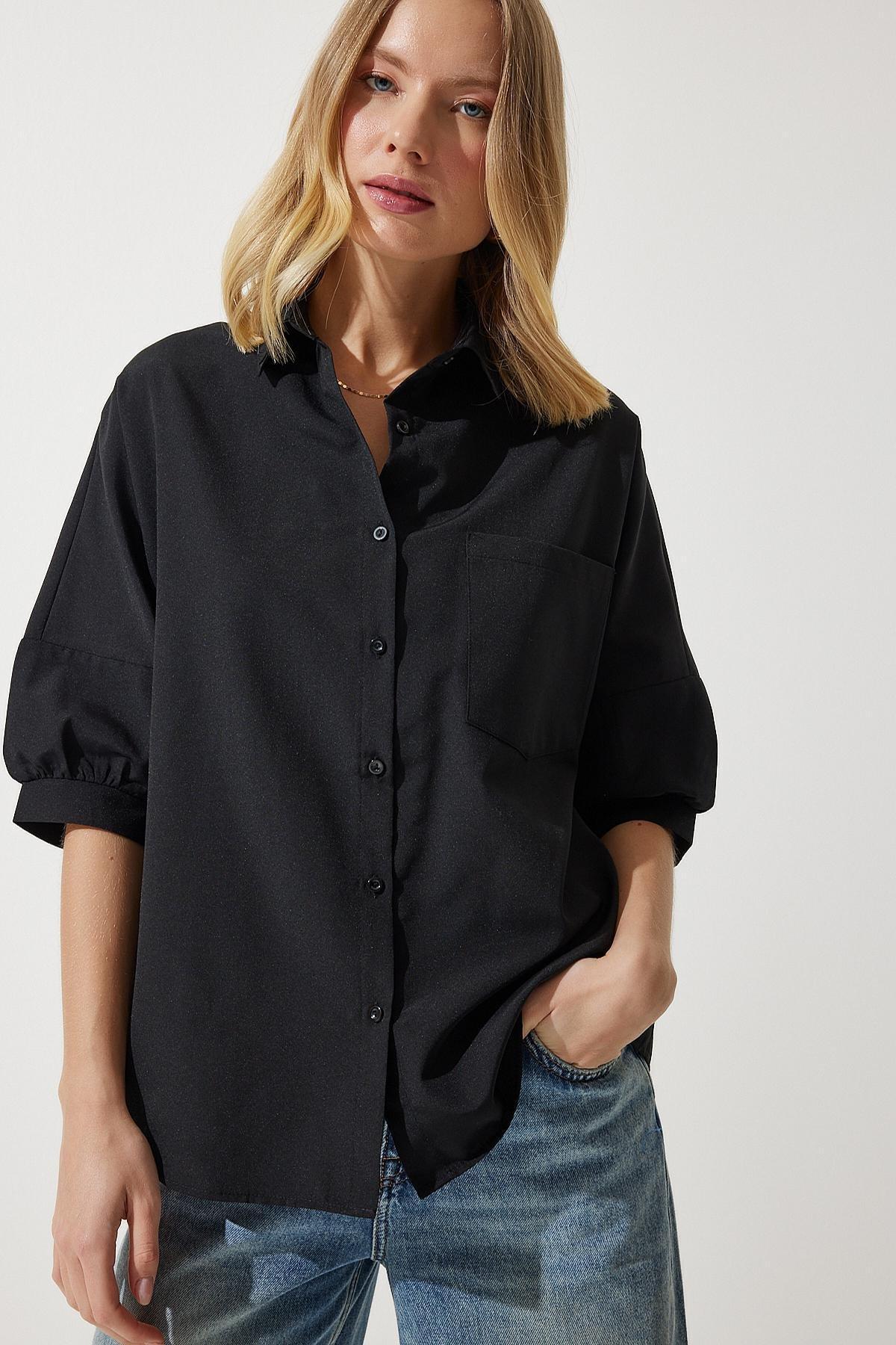 Black Plain Button Down Shirt, , large image number 4