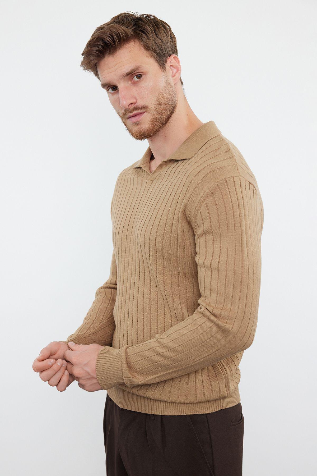 Camel Ribbed Casual Sweater TMNAW25KZ00022, , large image number 1