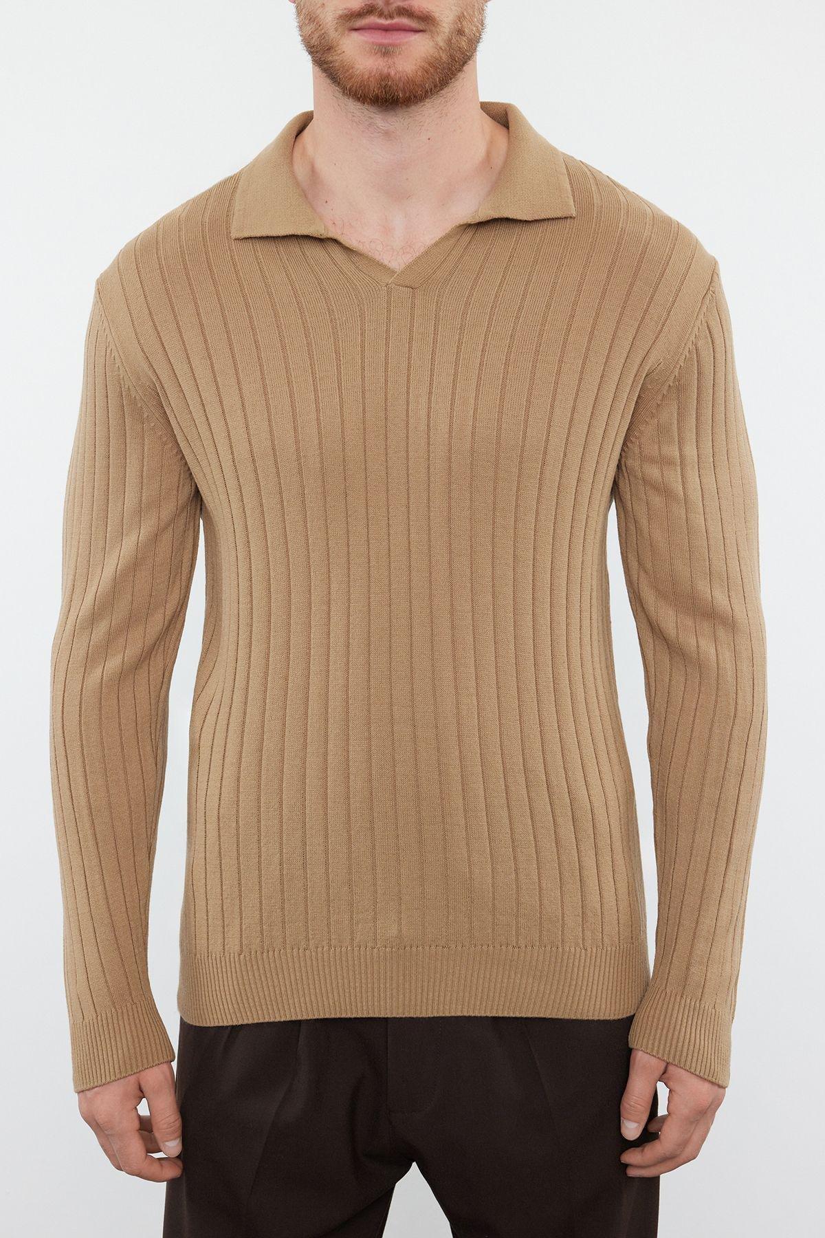 Camel Ribbed Casual Sweater TMNAW25KZ00022, , large image number 2