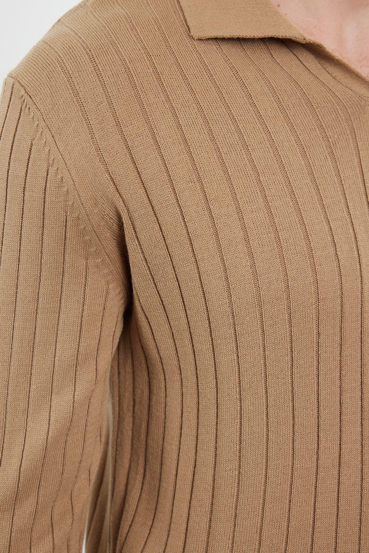 Camel Ribbed Casual Sweater TMNAW25KZ00022, , large image number 3