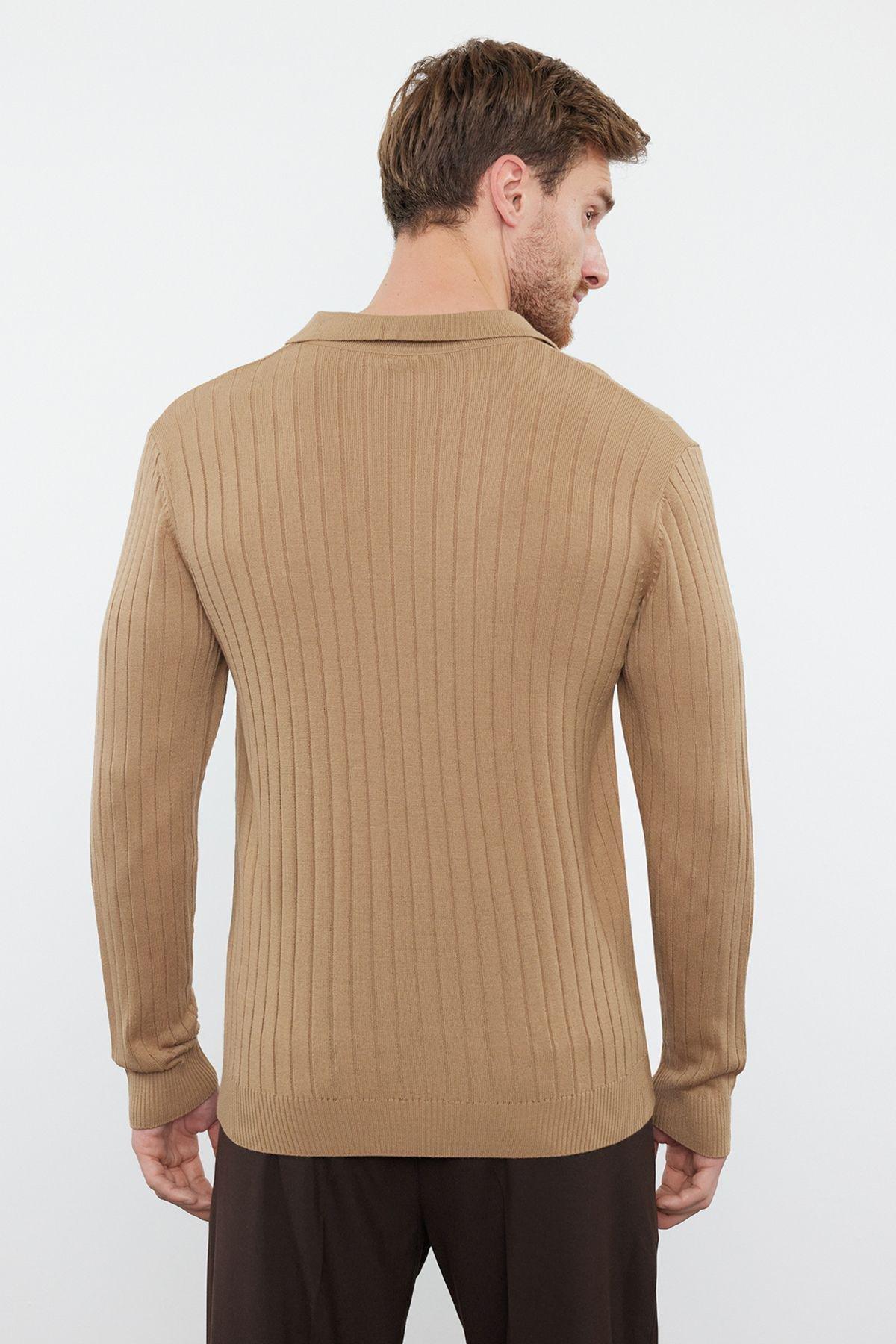 Camel Ribbed Casual Sweater TMNAW25KZ00022, , large image number 4