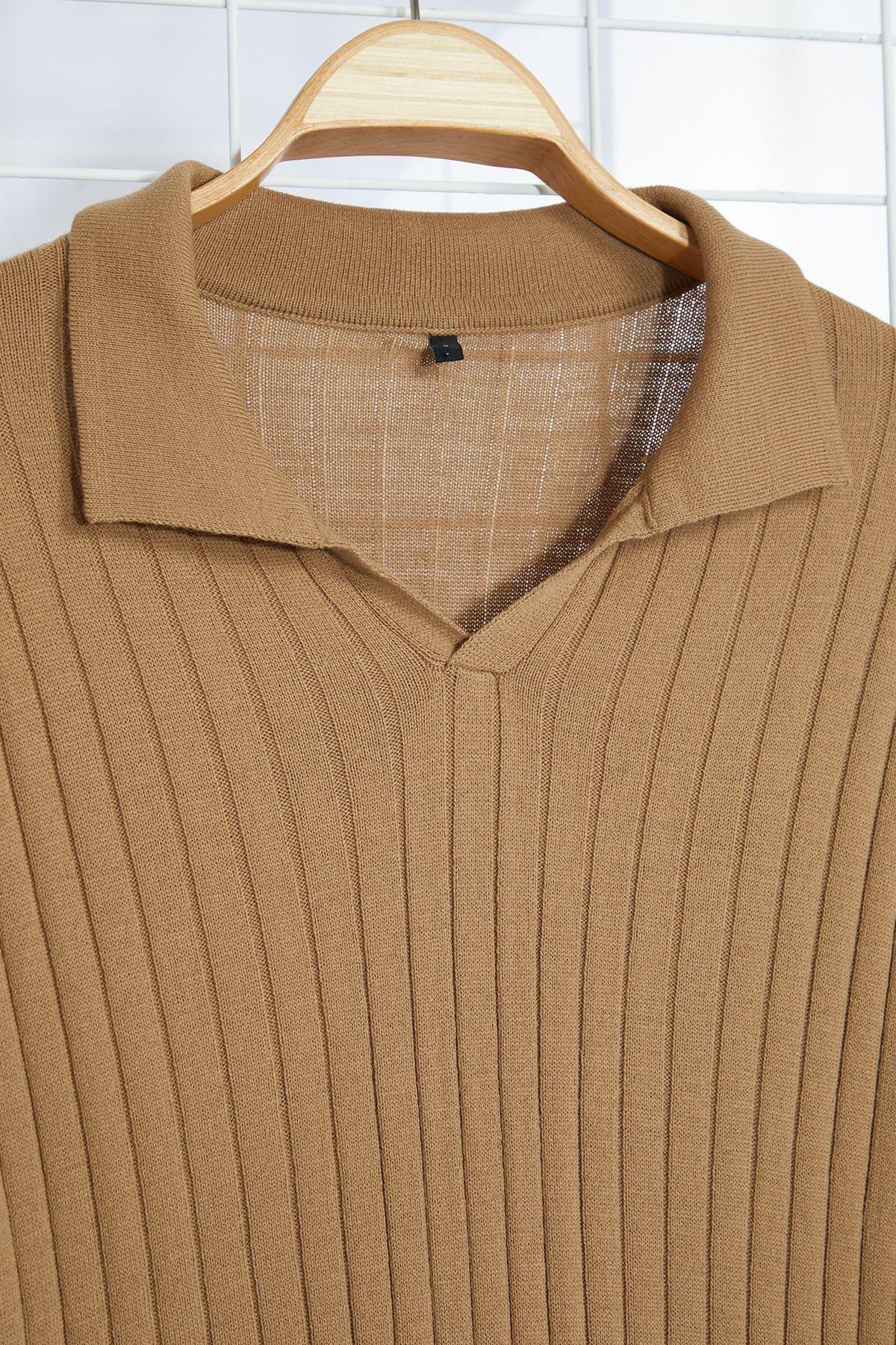 Camel Ribbed Casual Sweater TMNAW25KZ00022, , large image number 5