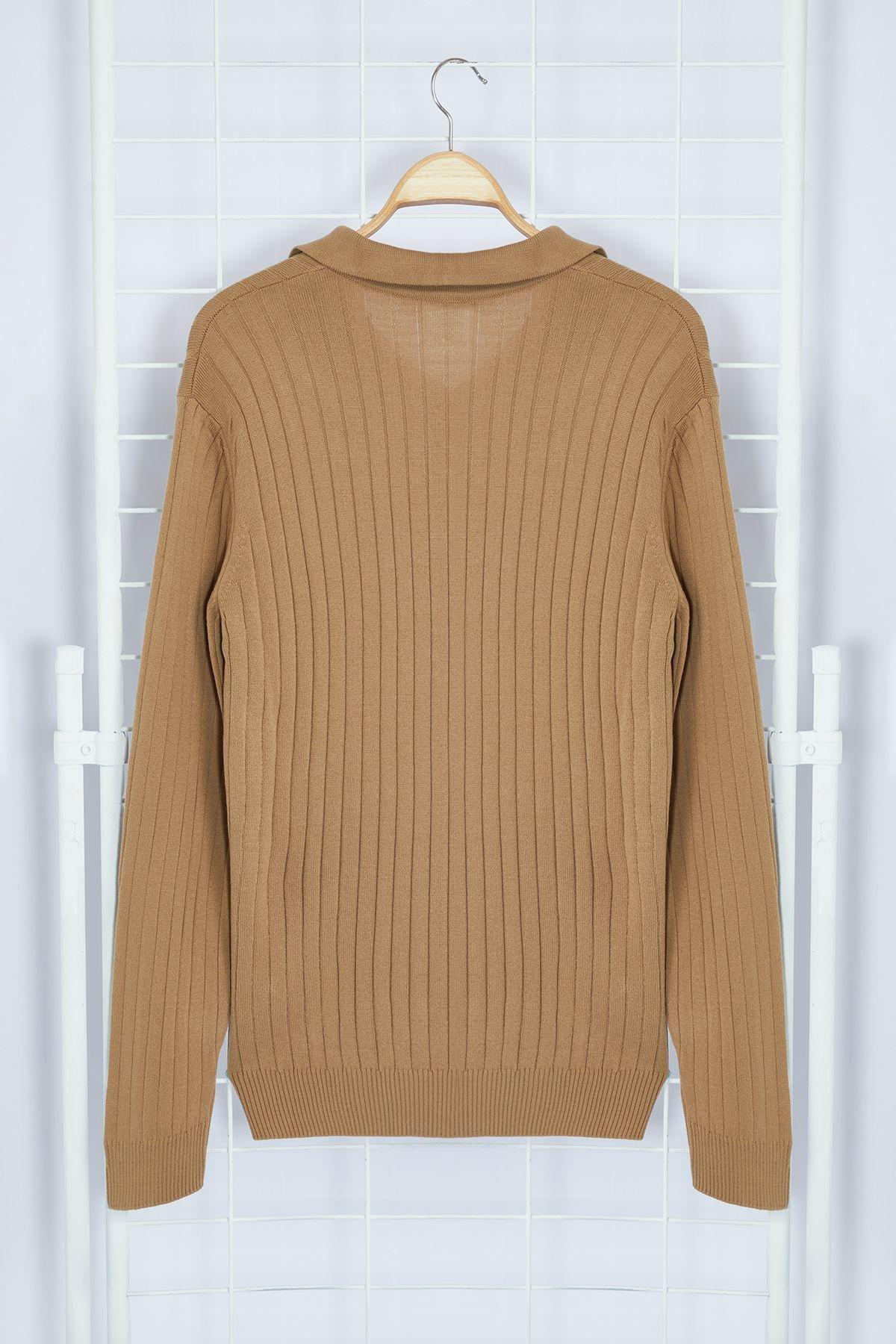 Camel Ribbed Casual Sweater TMNAW25KZ00022, , large image number 6
