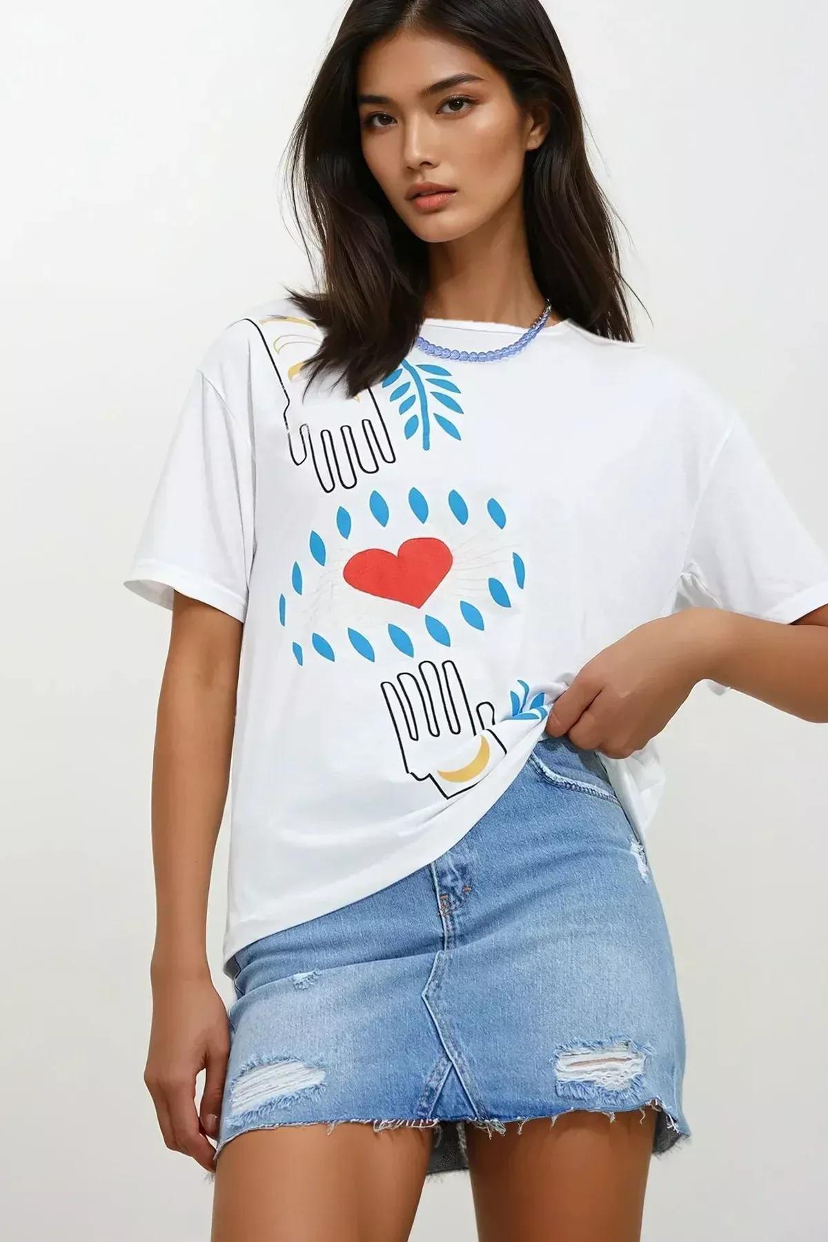 White Printed T-Shirt, White, large image number 1