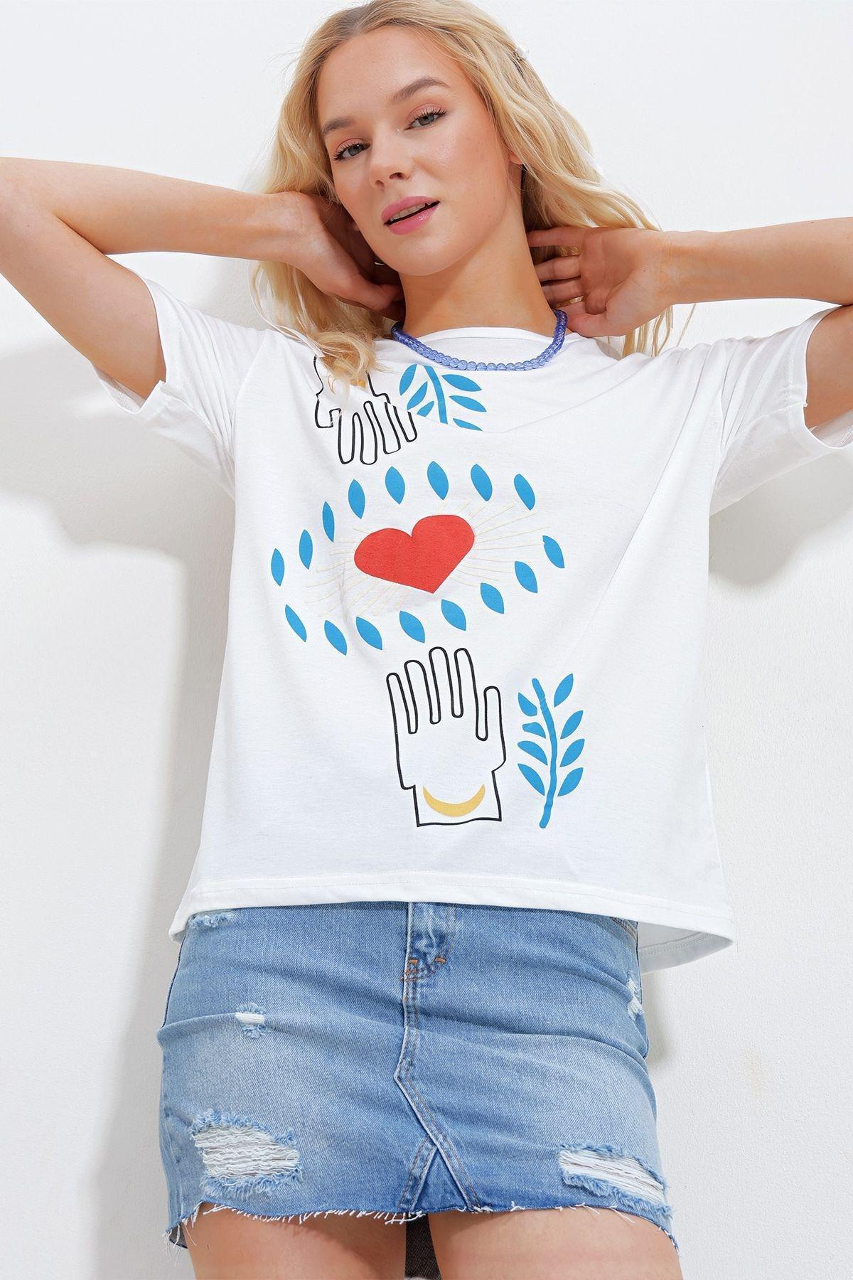 White Printed T-Shirt, White, medium