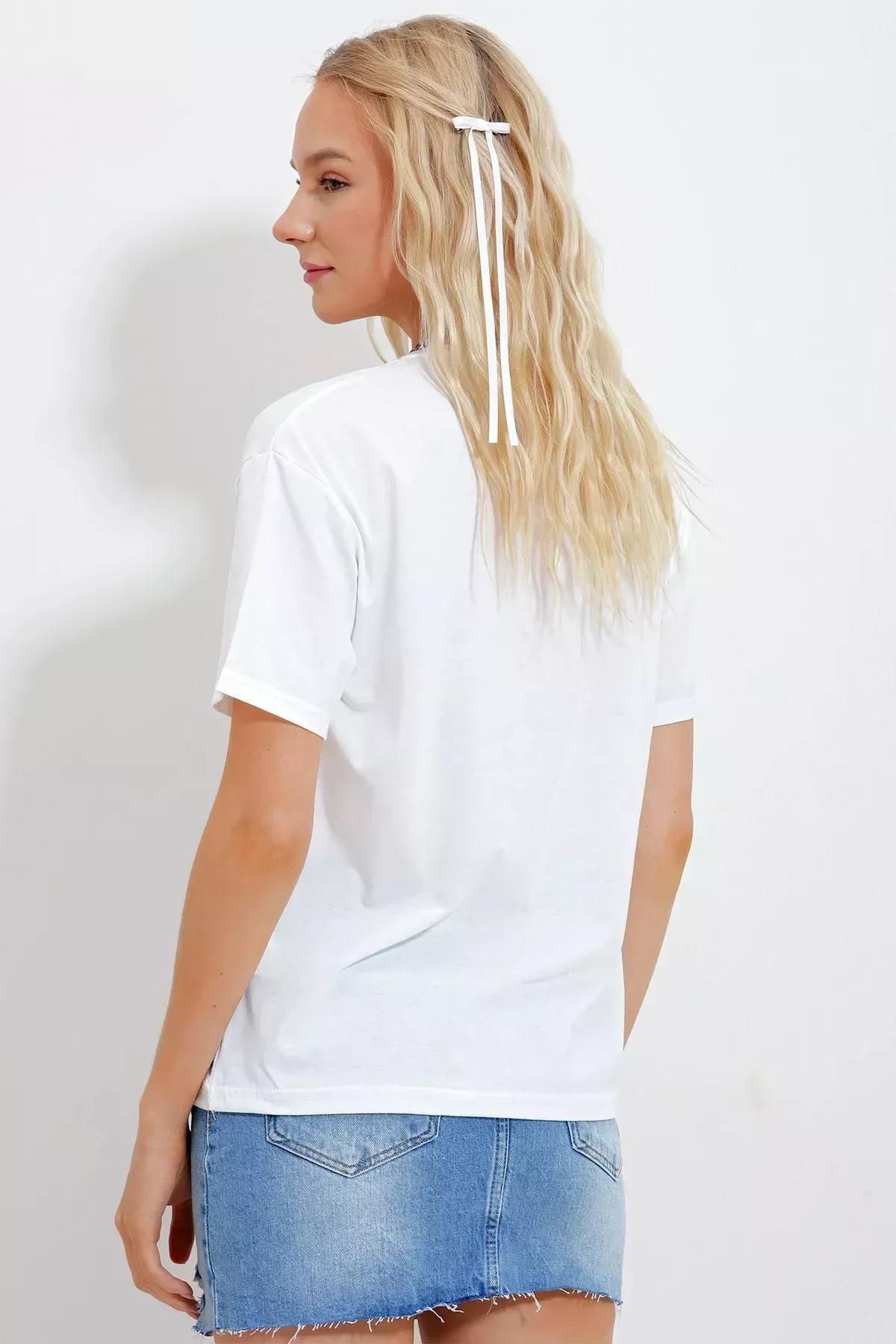 تيشيرت قطن بقصة فضفاضة بطبعة، أبيض, White, large image number 5