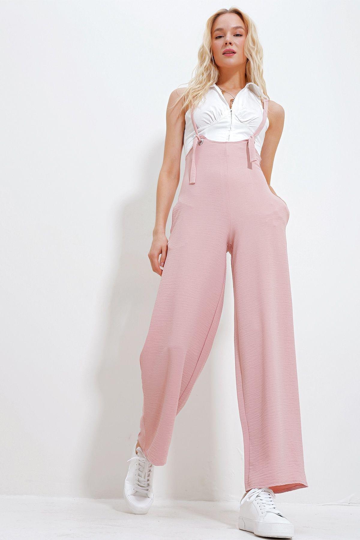 Womens Pink Adjustable Strap Hidden Zipper Double Pocket Salopet ALC-X11979, single, , large image number 1