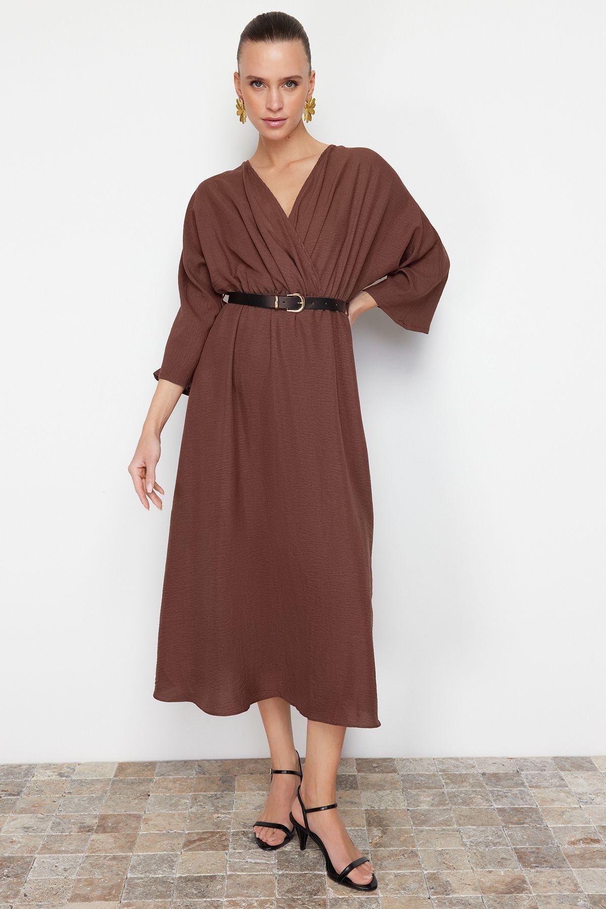 Brown Straight Midi Dress, , large image number 0
