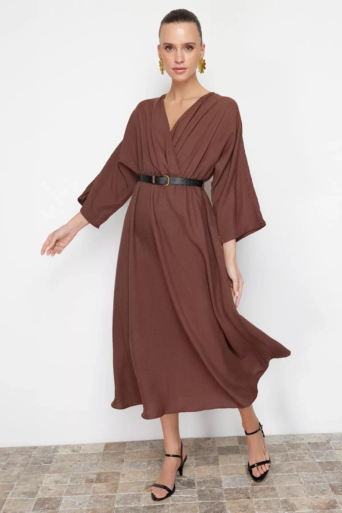 Brown Straight Midi Dress, , large image number 0