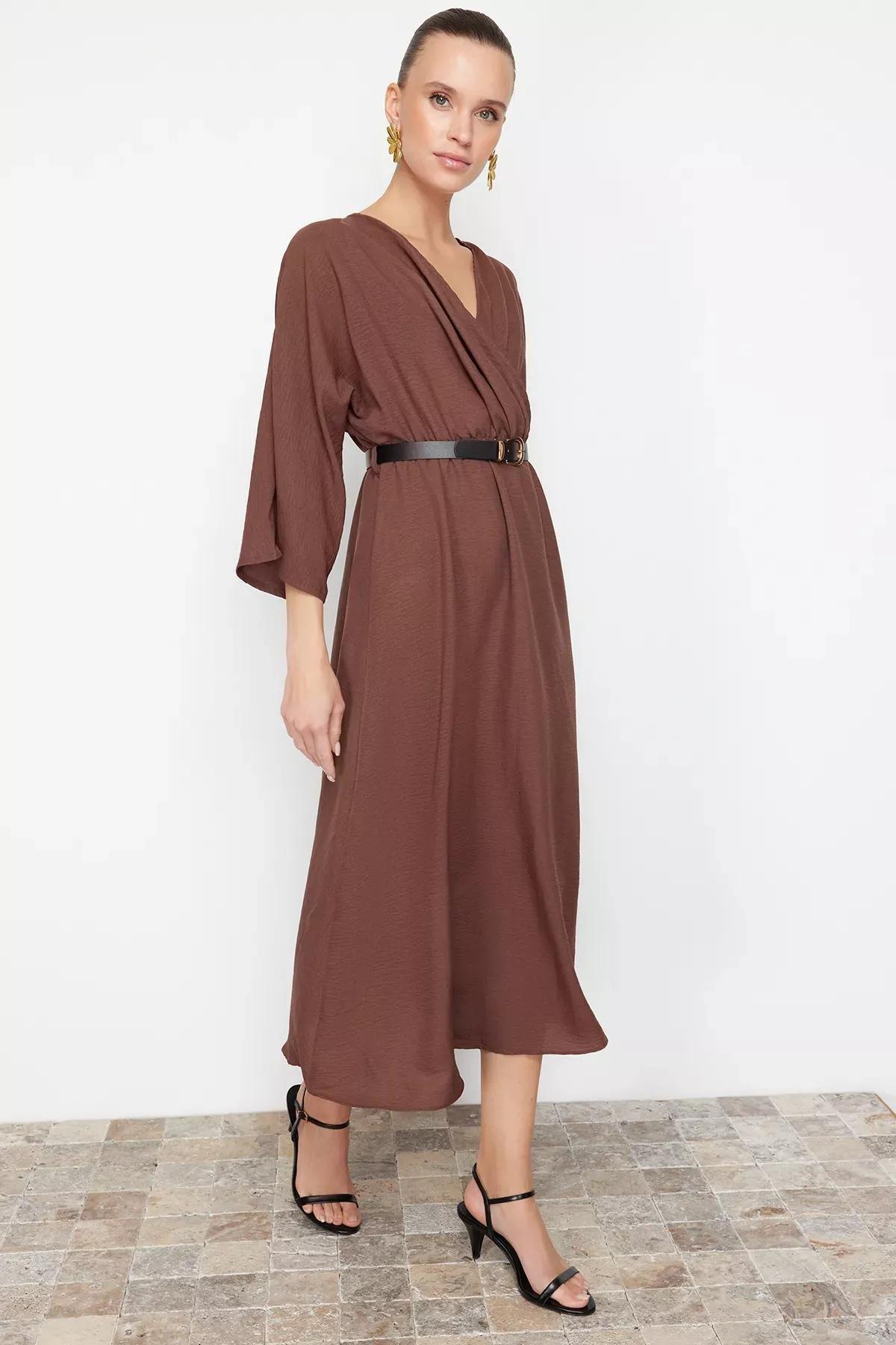Brown Straight Midi Dress, , large image number 1