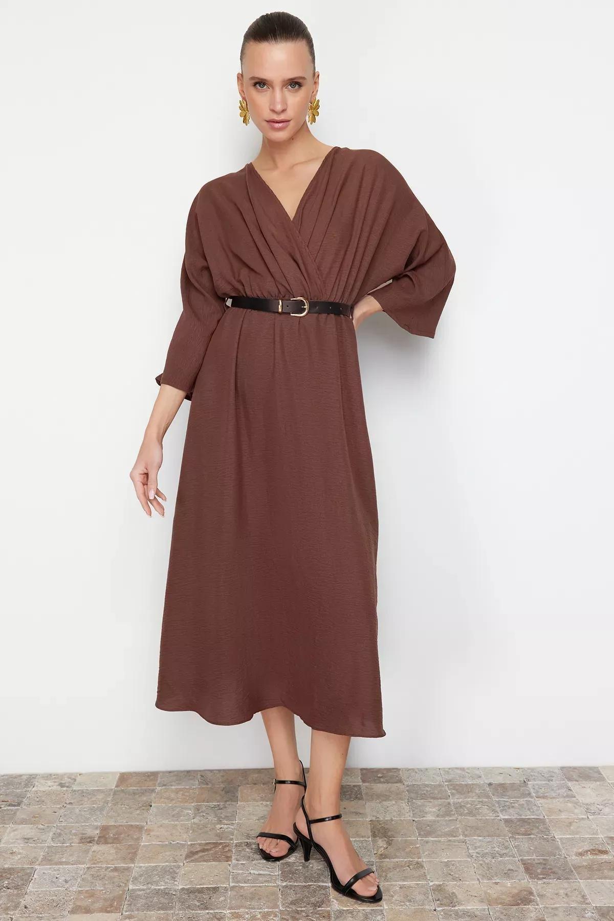 فستان متوسط الطول بقصة مستقيمة، بني, Brown, large image number 2