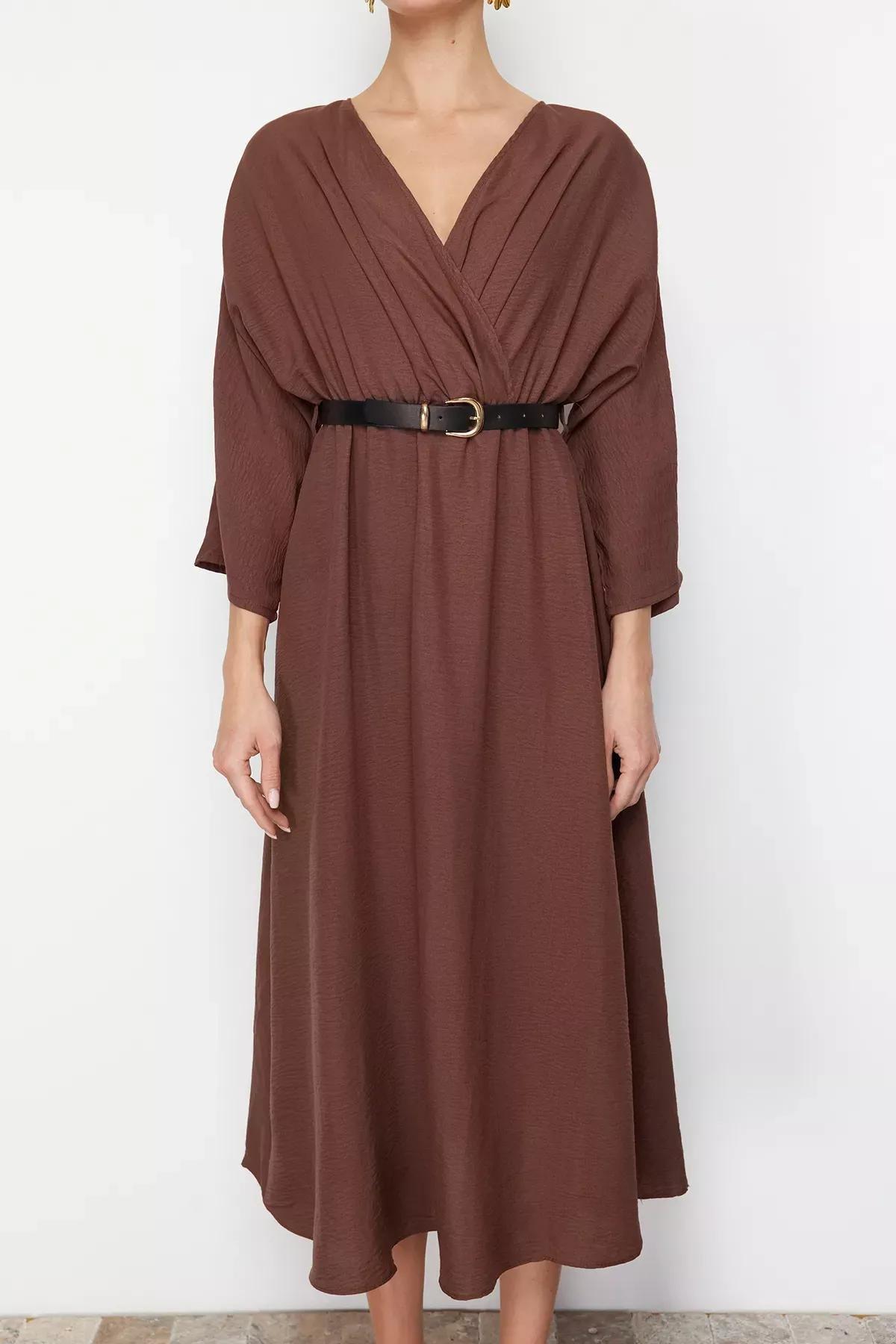 Brown Straight Midi Dress, , large image number 3