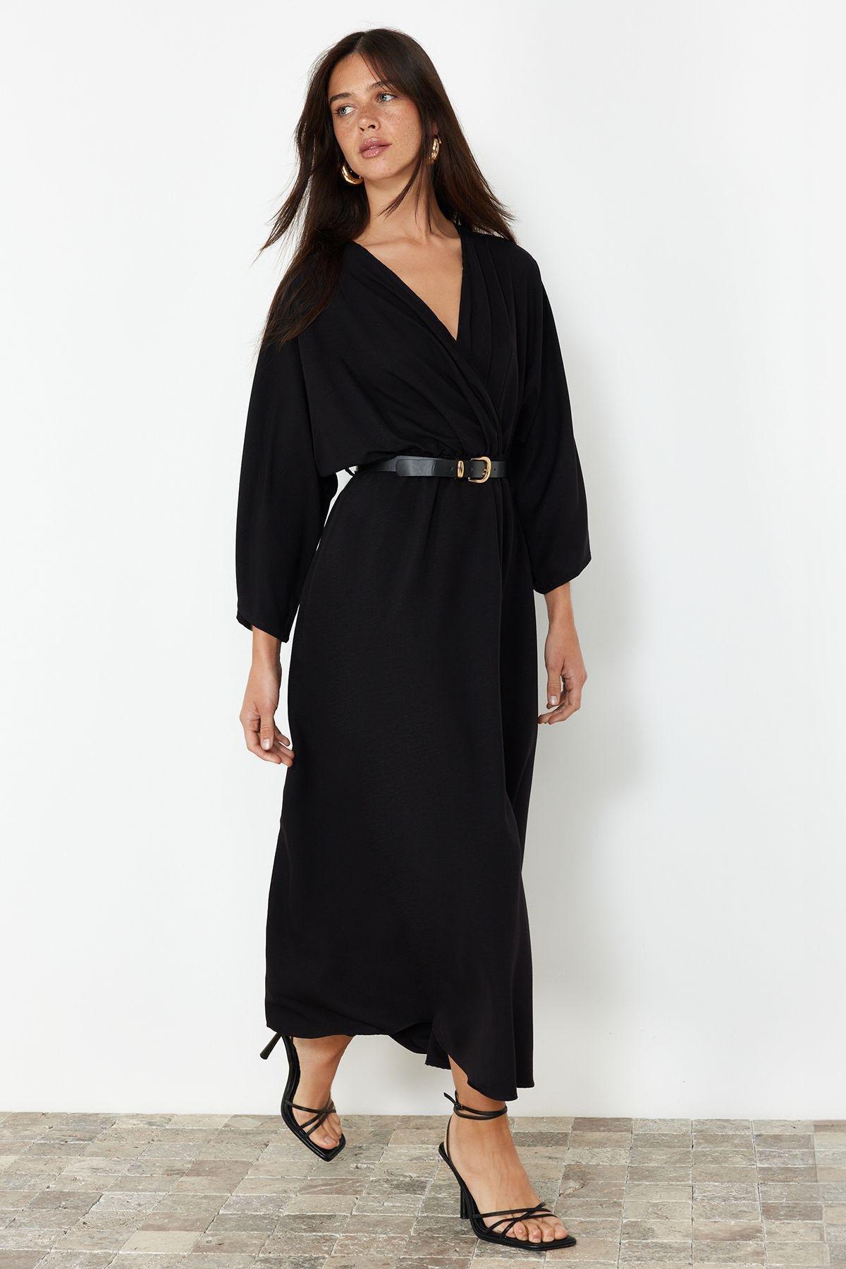 Black Plain Kimono Maxi TWOSS24EL00992, , large image number 0