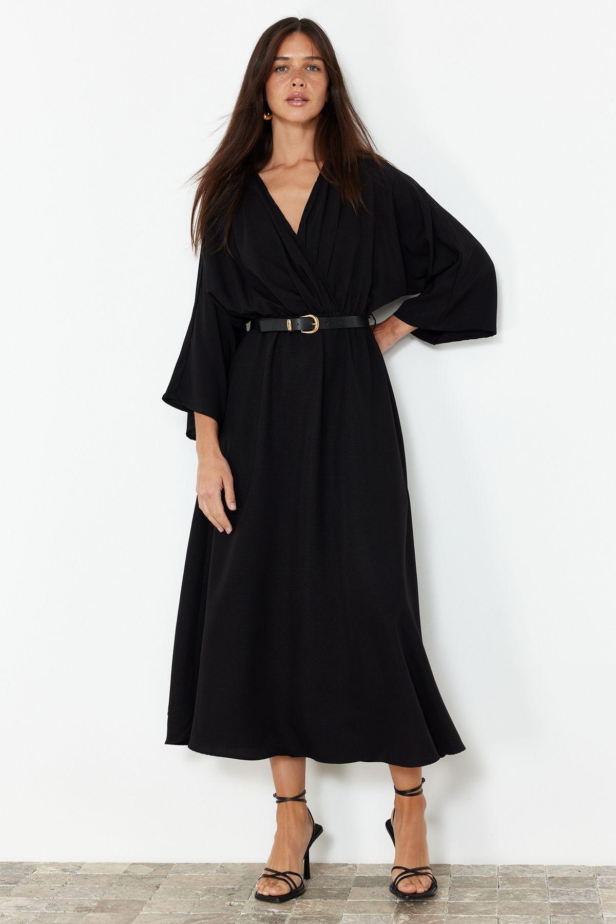 Black Plain Kimono Maxi TWOSS24EL00992, , large image number 1