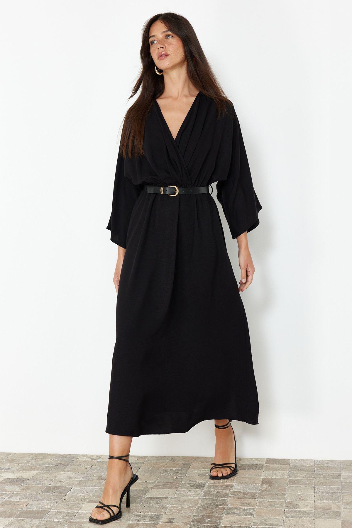 Black Plain Kimono Maxi TWOSS24EL00992, , large image number 2