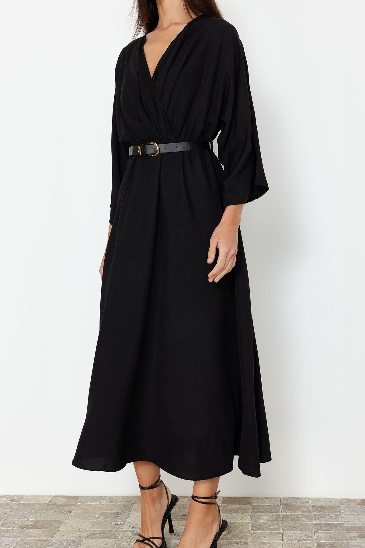 Black Plain Kimono Maxi TWOSS24EL00992, , large image number 4