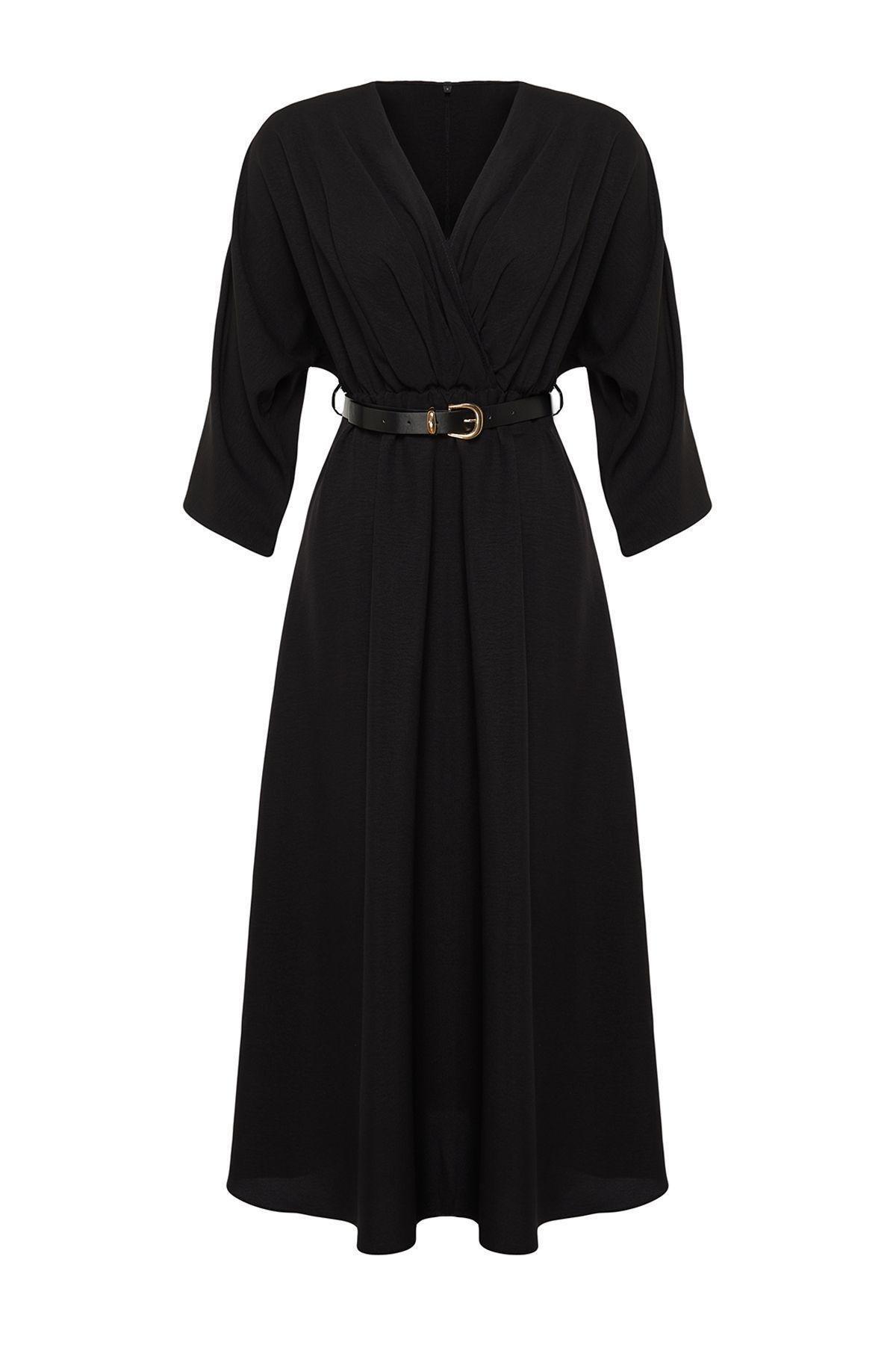 Black Plain Kimono Maxi TWOSS24EL00992, , large image number 5