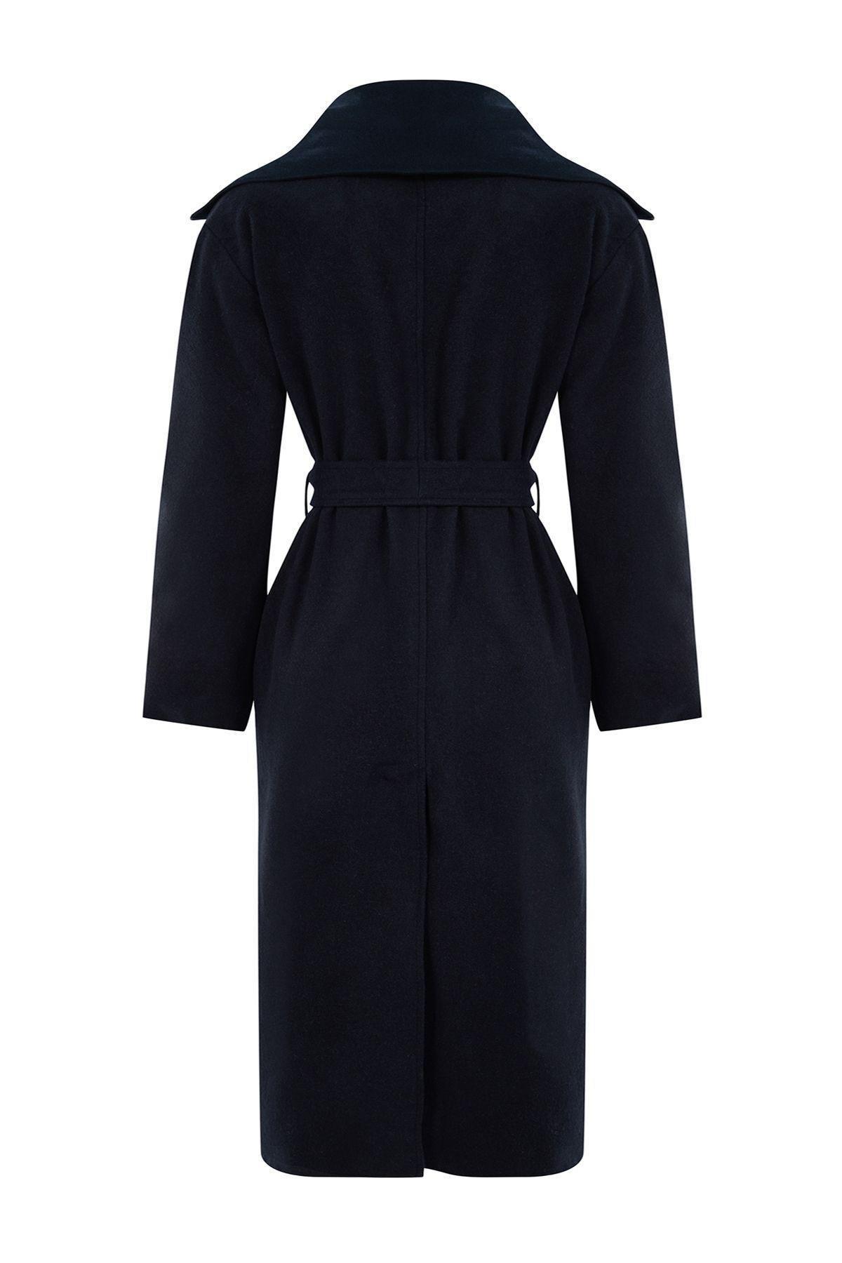 Navy Blue Oversized Wool Coat with Removable Knitwear Detail TWOAW25KB00021, , large image number 7