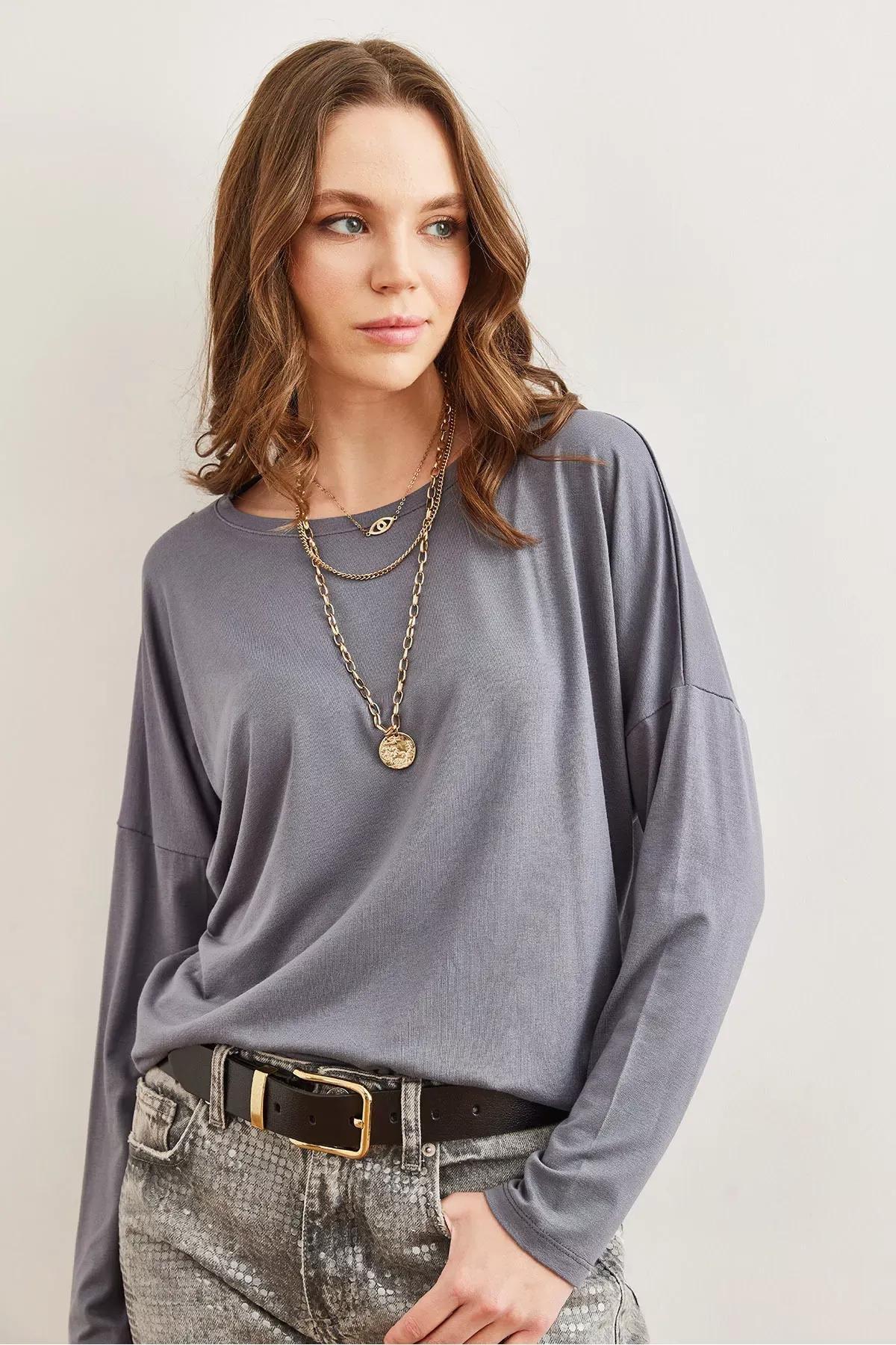 Grey Batwing Blouse, DARK GREY, large image number 1