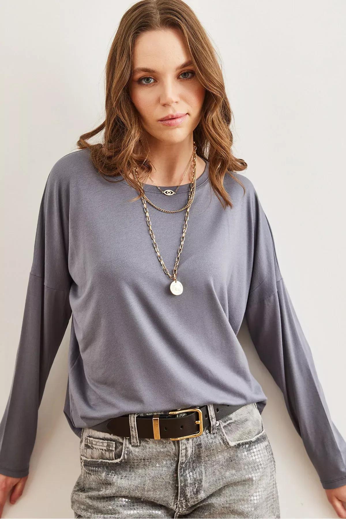 Grey Batwing Blouse, DARK GREY, large image number 2