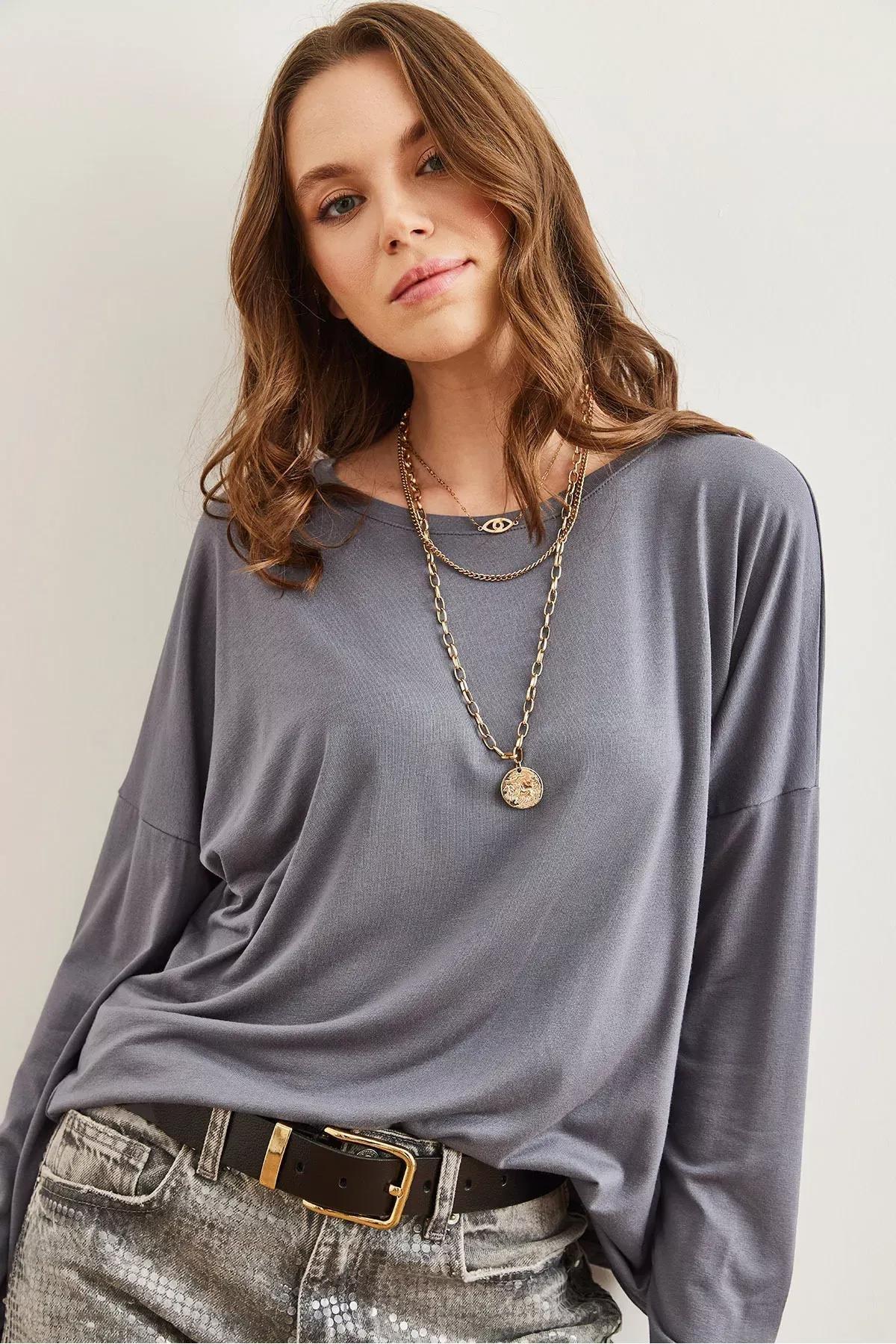 Grey Batwing Blouse, DARK GREY, large image number 3