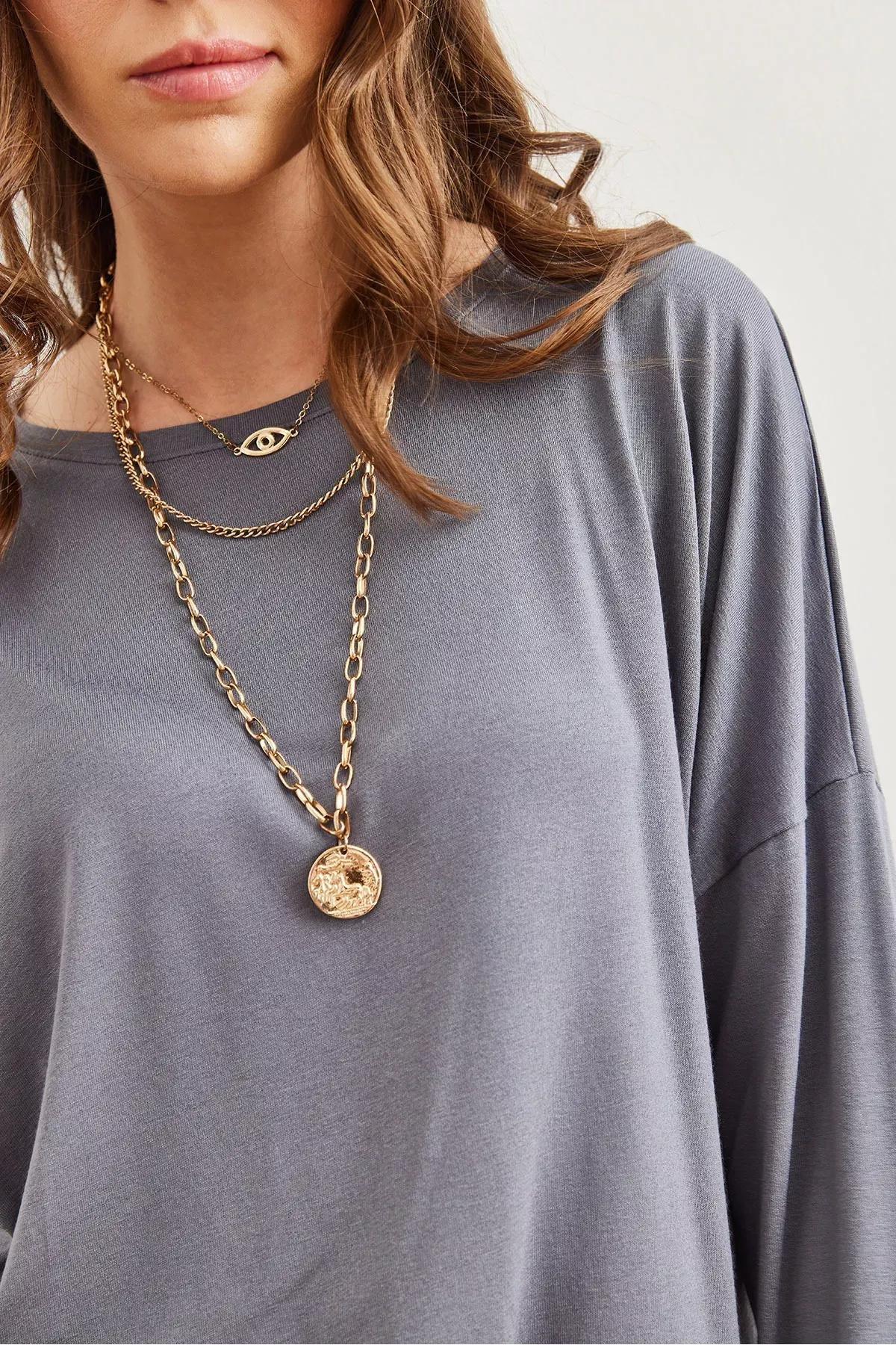 Grey Batwing Blouse, DARK GREY, large image number 4