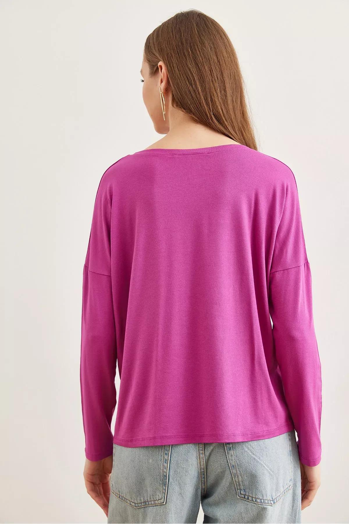 Womens Purple Crew Neck Batwing Viscose Blouse BLZ-19002588, single, , large image number 4
