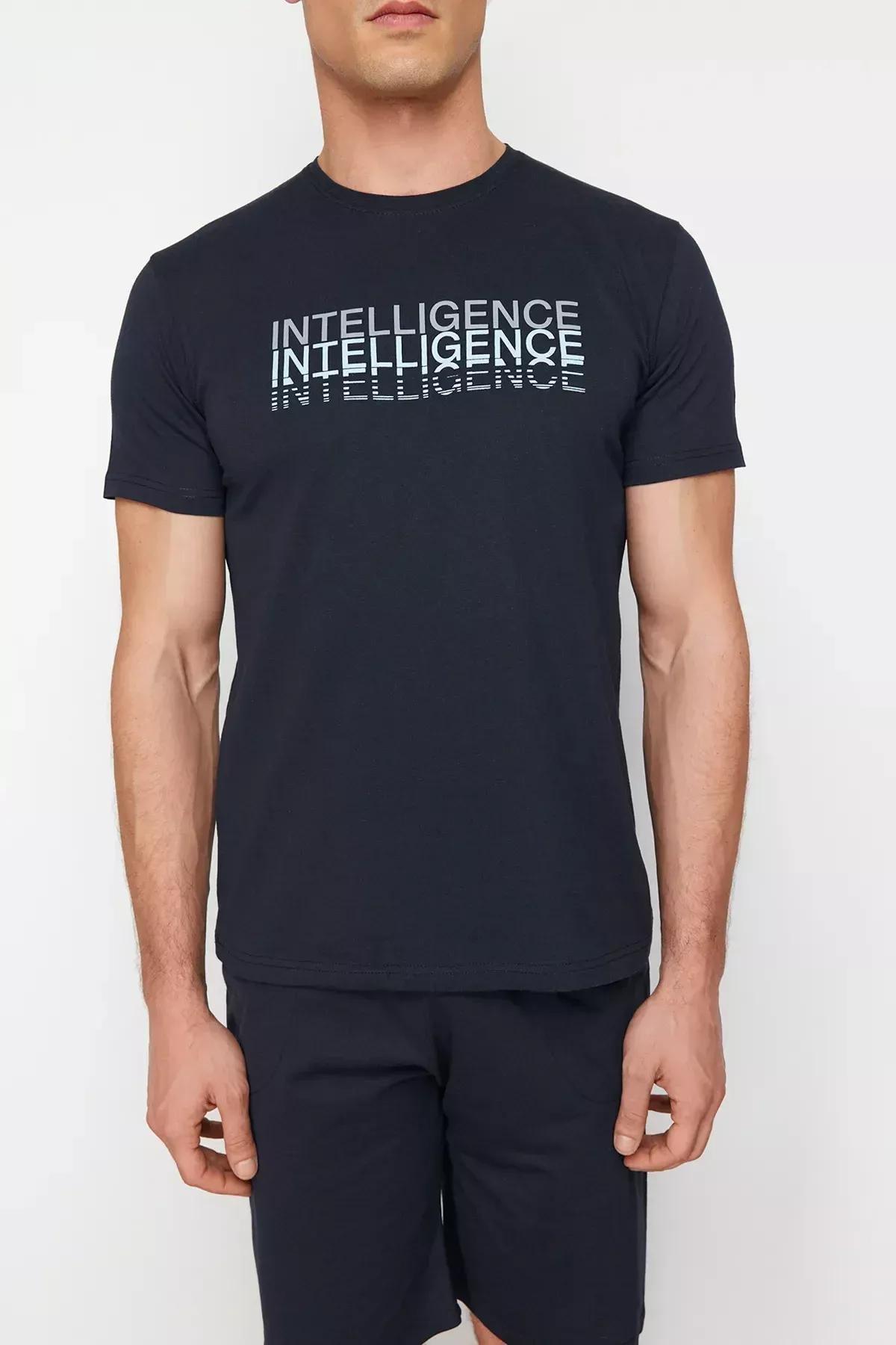 Navy Crew Neck Knitted Pyjamas Set, Navy blue, large image number 3