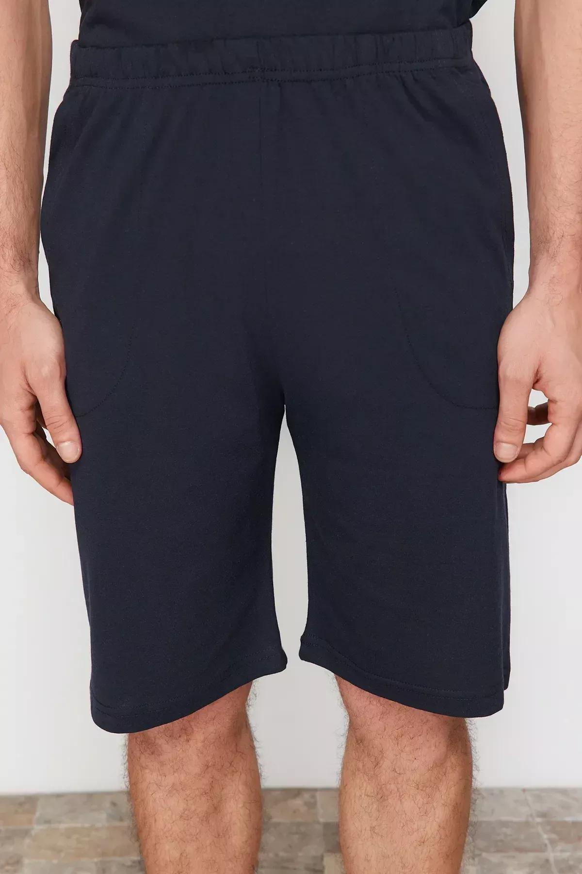 Navy Crew Neck Knitted Pyjamas Set, Navy blue, large image number 4