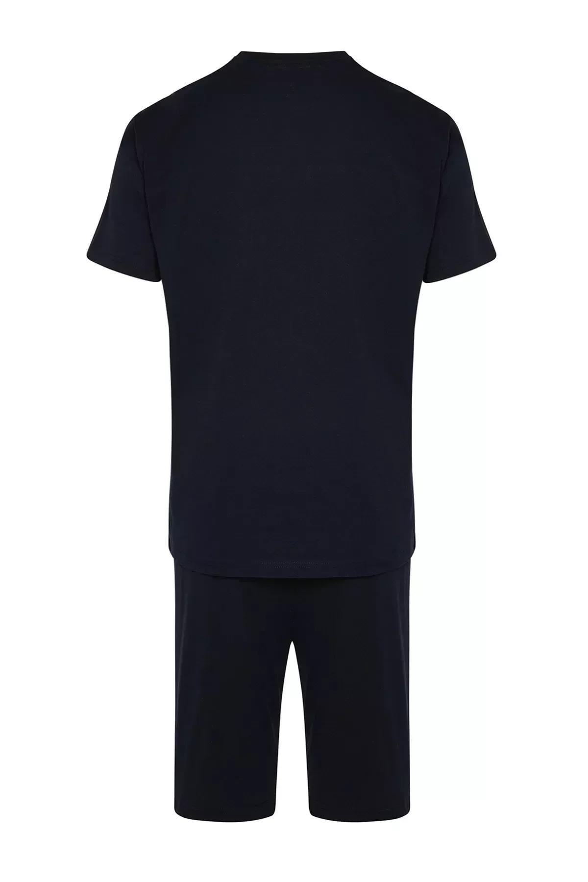 Navy Crew Neck Knitted Pyjamas Set, Navy blue, large image number 6