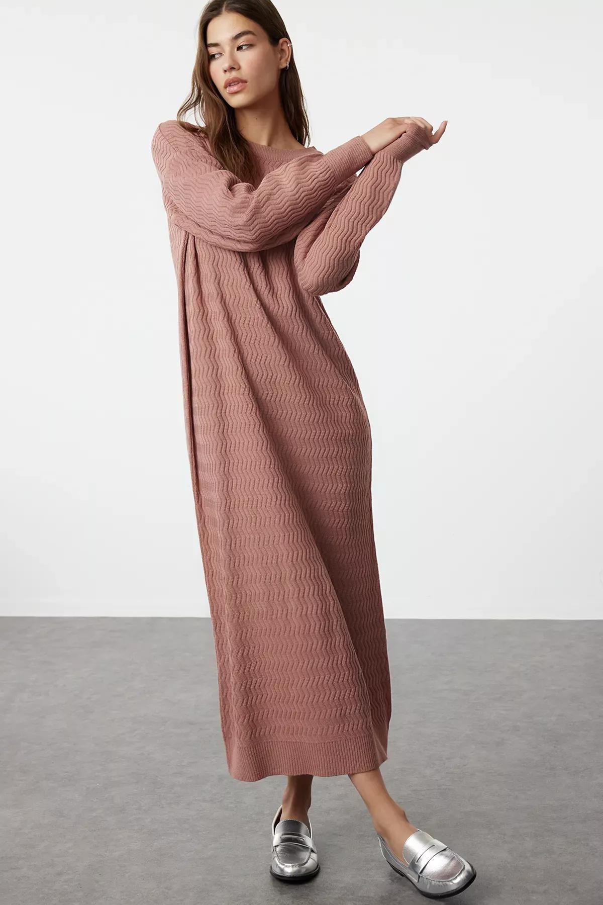 Pink Patterned Knit Dress, Dried rose, large image number 0