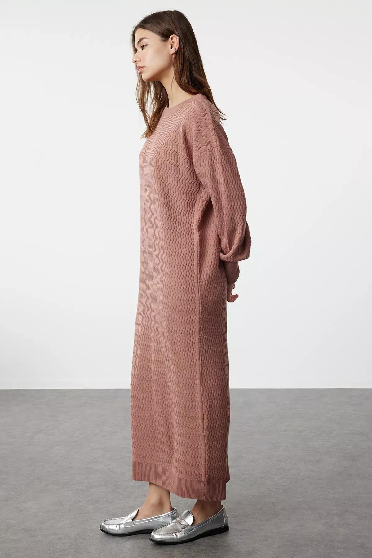 Pink Patterned Knit Dress, Dried rose, large image number 1
