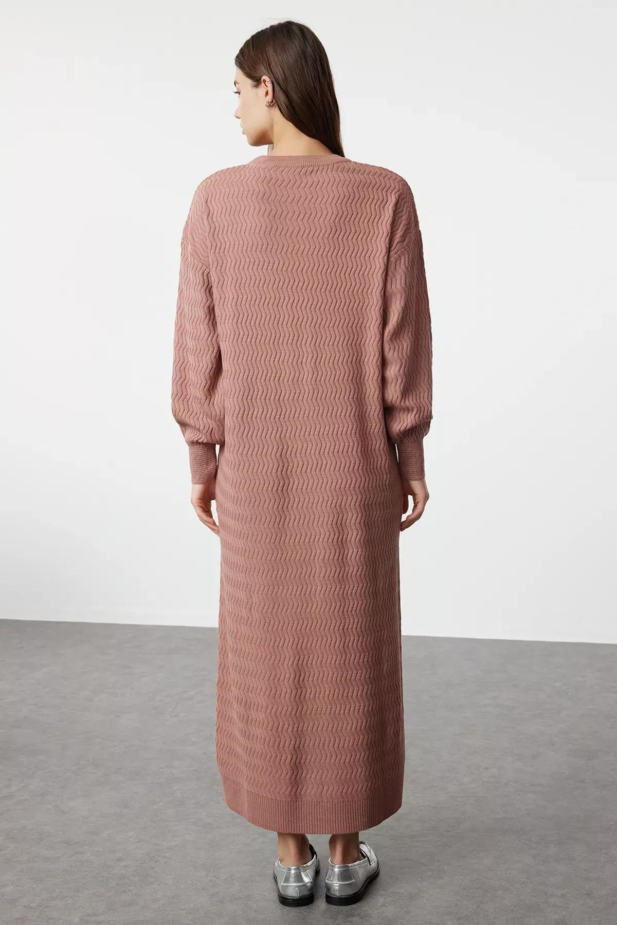 Pink Patterned Knit Dress, Dried rose, large image number 4