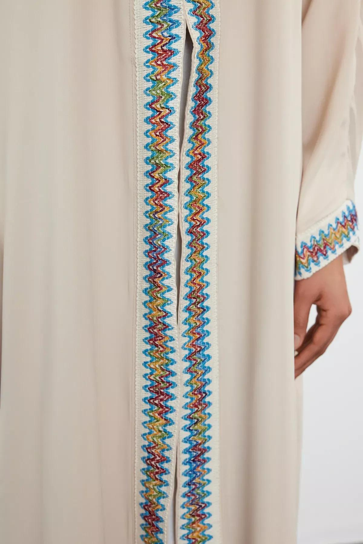 Grey Ribbed Abaya with Cap, , large image number 1