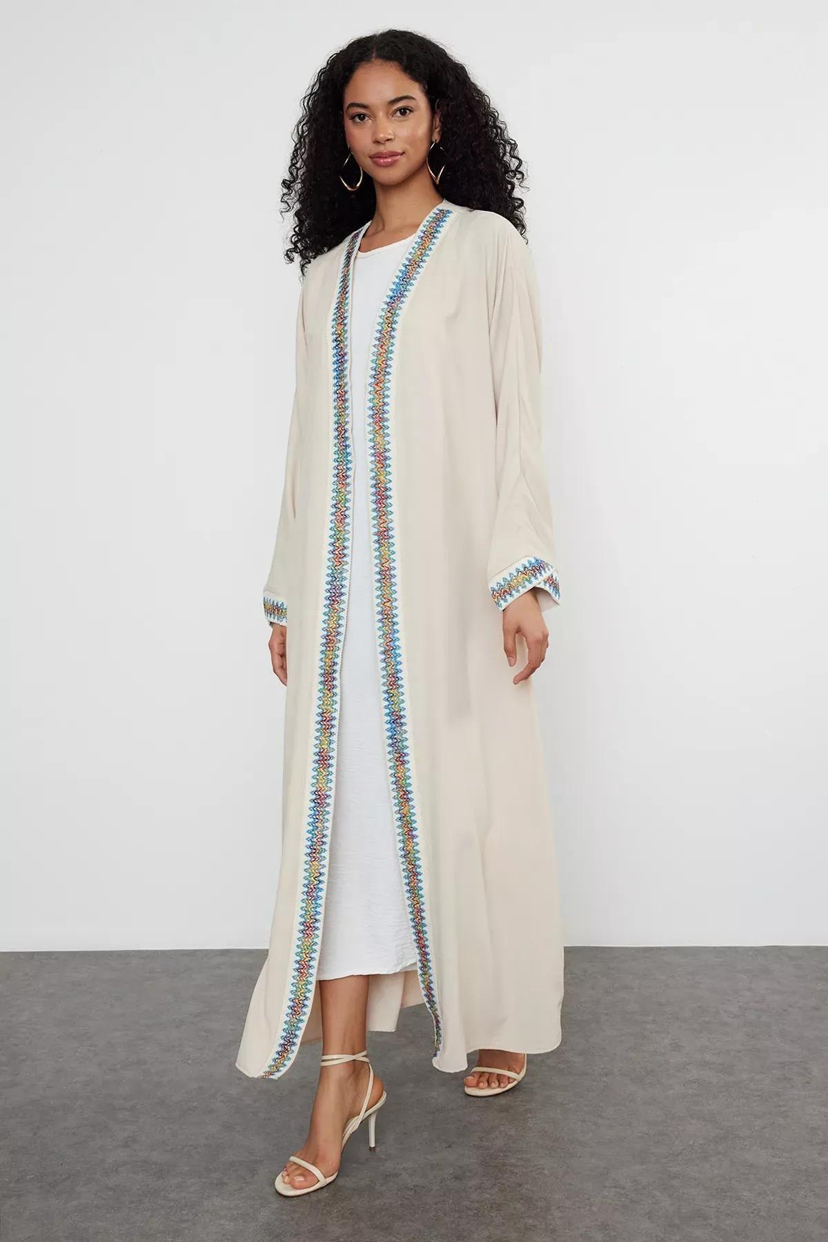 Grey Ribbed Abaya with Cap, , large image number 2