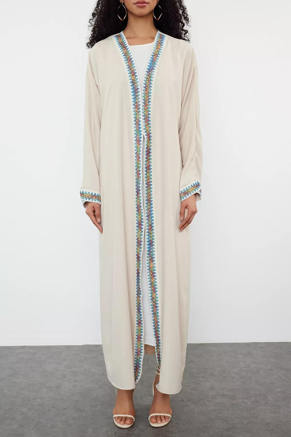 Grey Ribbed Abaya with Cap, , large image number 3