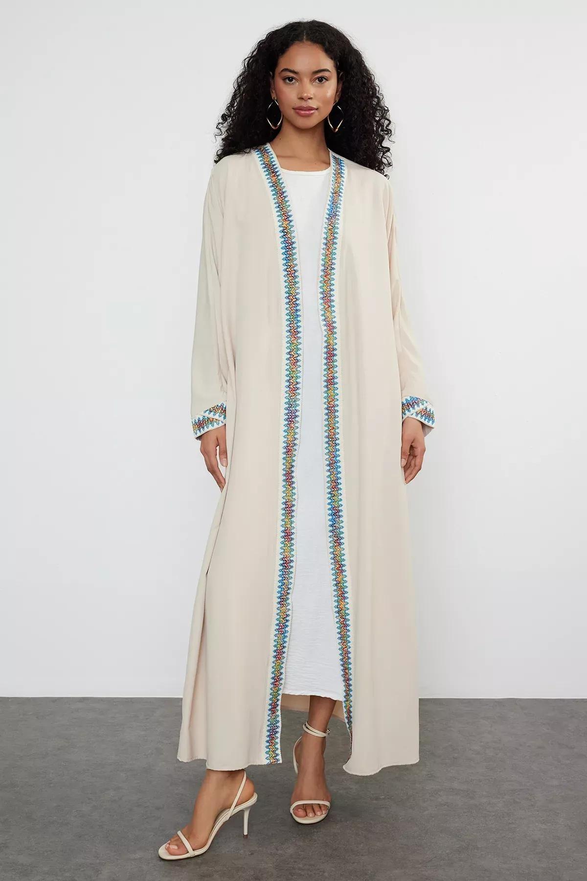 Grey Ribbed Abaya with Cap, , large image number 4
