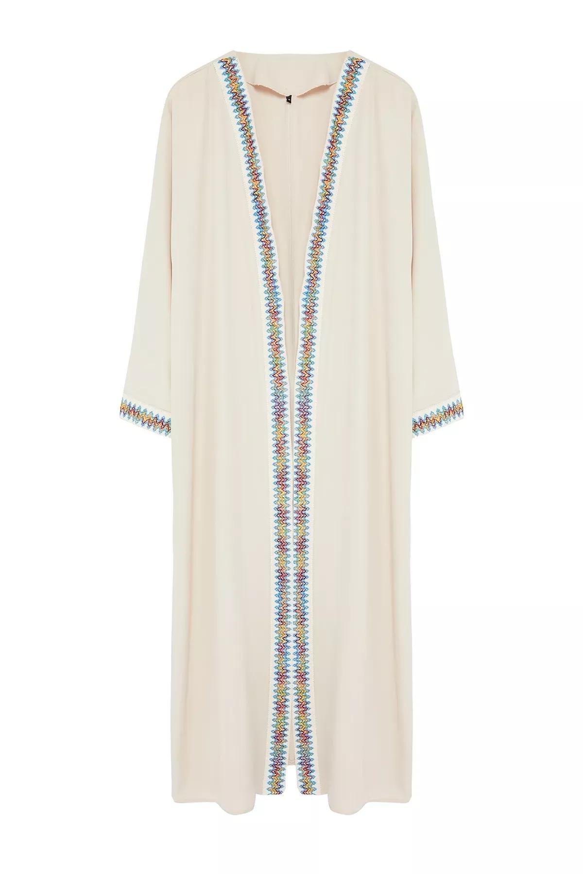Grey Ribbed Abaya with Cap, , large image number 5