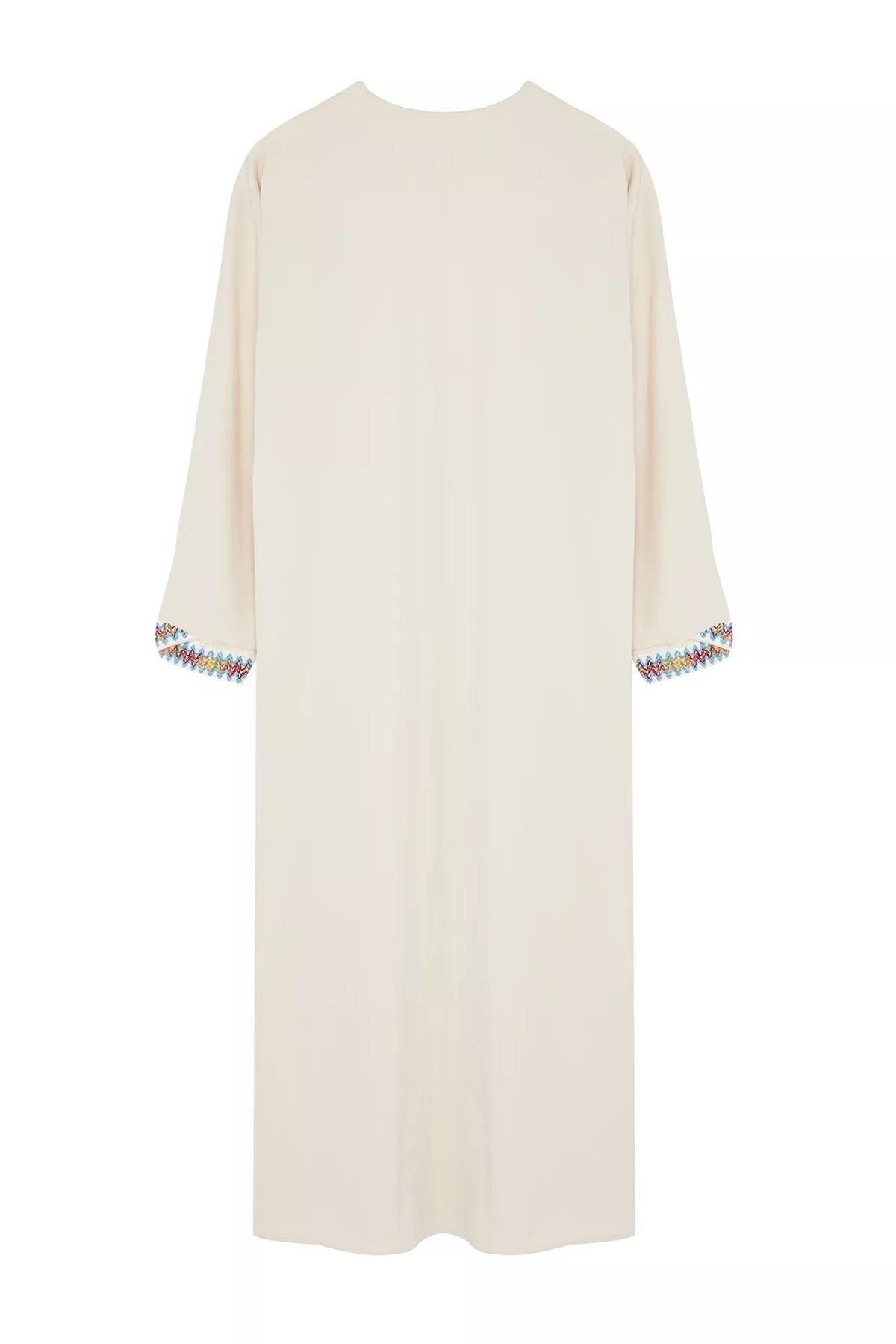 Grey Ribbed Abaya with Cap, , large image number 6