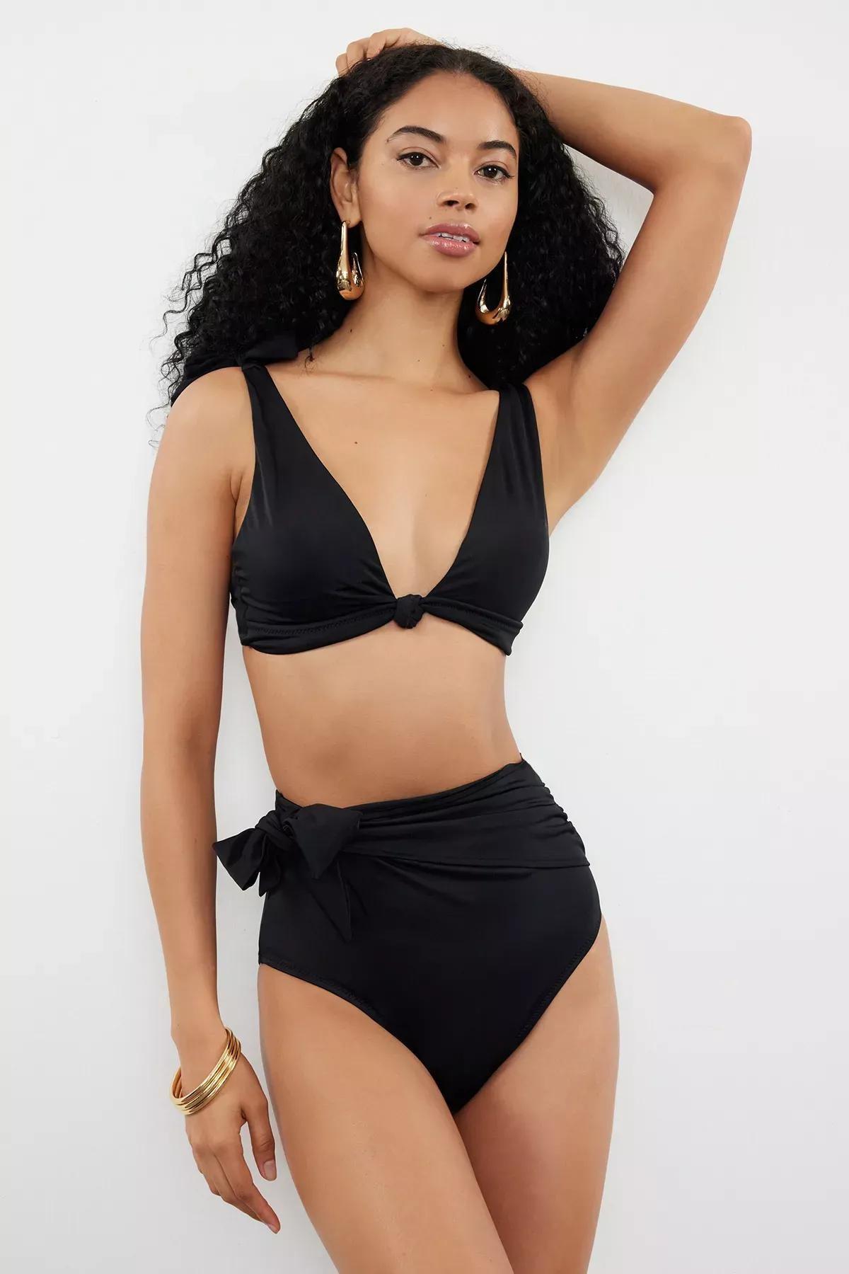 Black Belted High Waist Bikini Bottom, , large image number 0