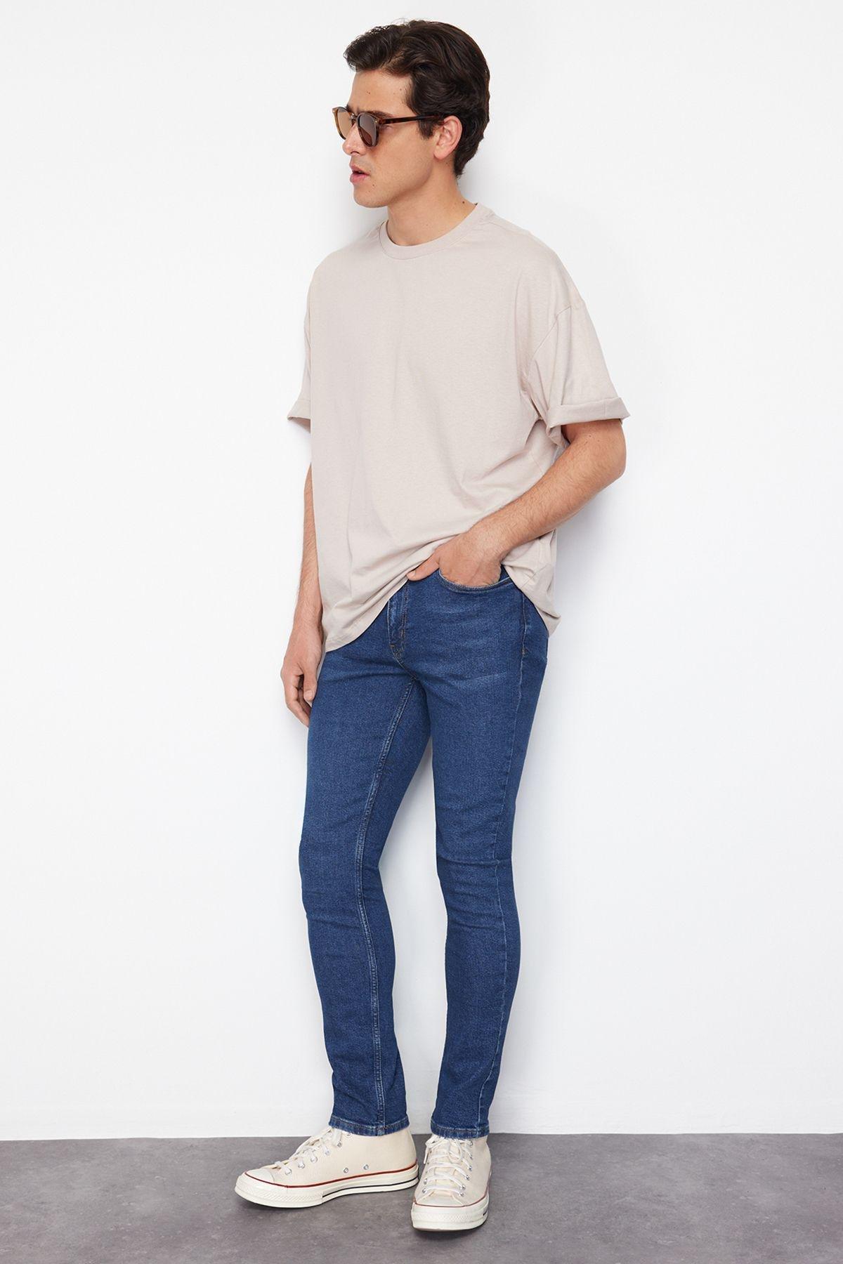 Navy Blue Super Skinny Jeans Denim Trousers TMNSS24JE00025, , medium