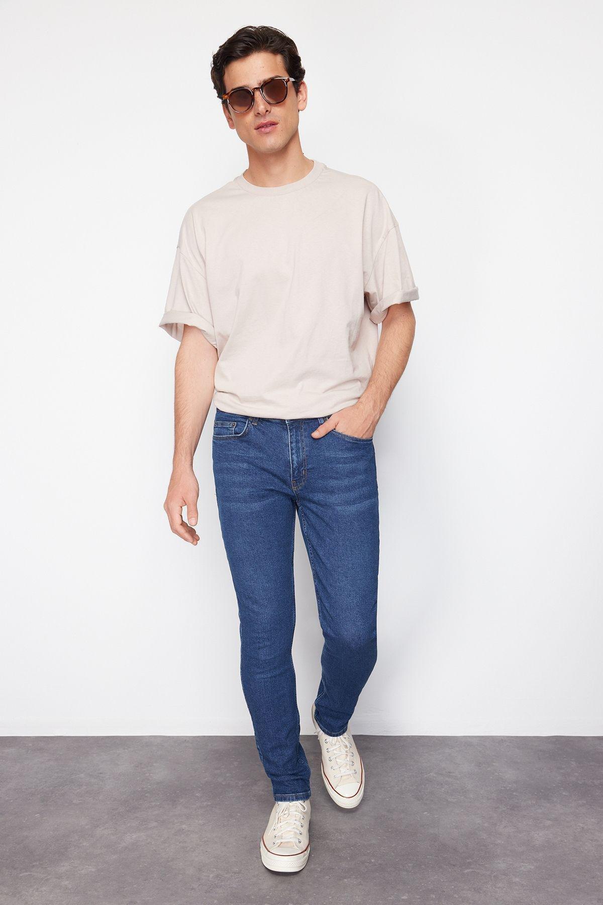 Navy Blue Super Skinny Jeans Denim Trousers TMNSS24JE00025, Navy blue, large image number 6
