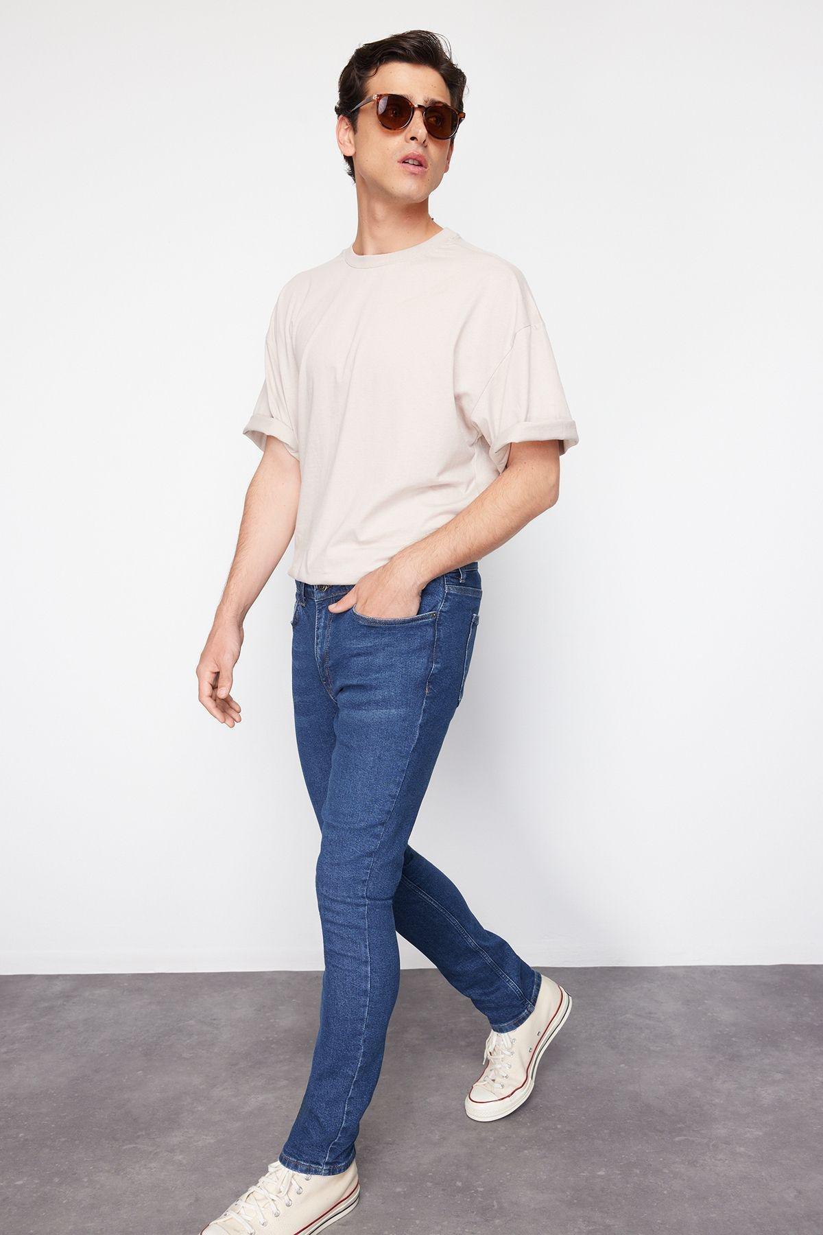 Navy Blue Super Skinny Jeans Denim Trousers TMNSS24JE00025, Navy blue, large image number 7