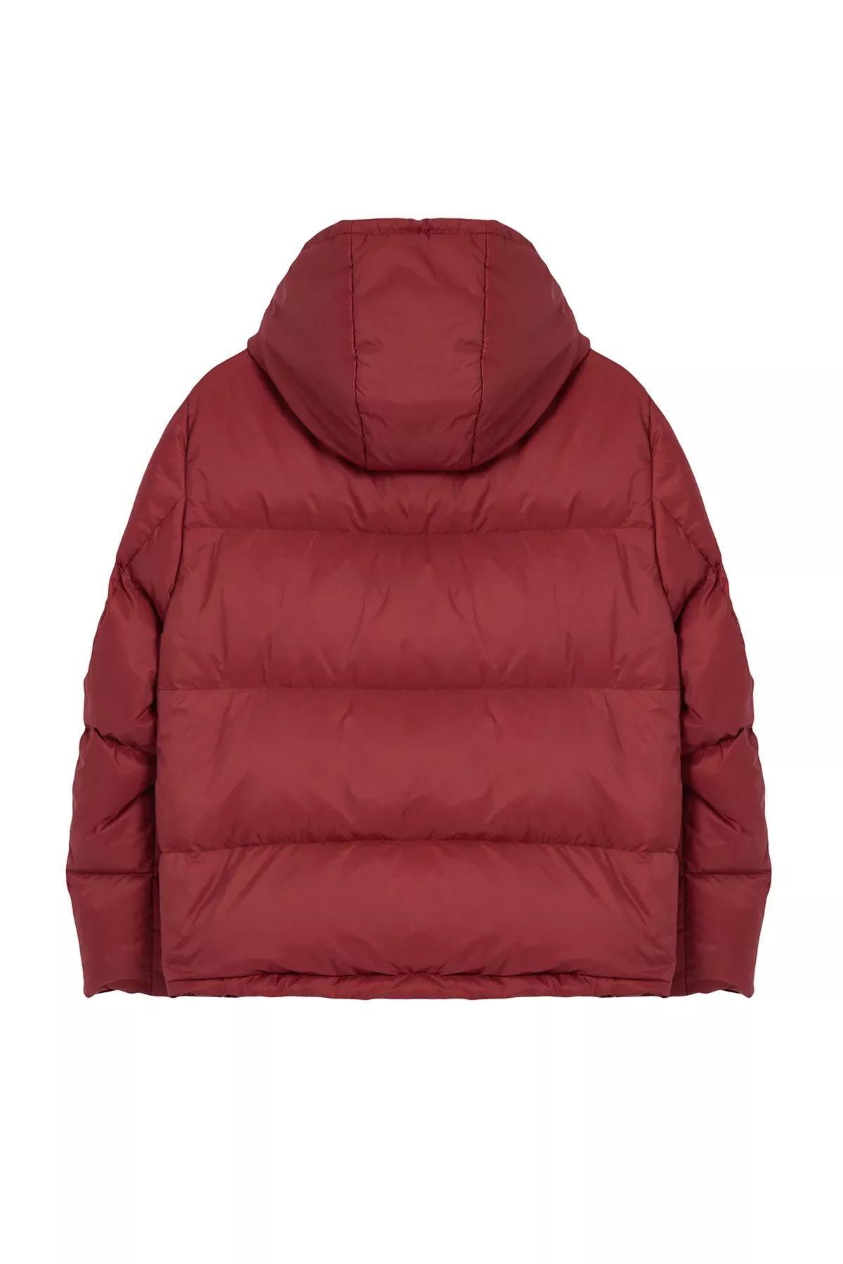Red Oversize Hooded Puffer Jacket, Burgundy, large image number 5