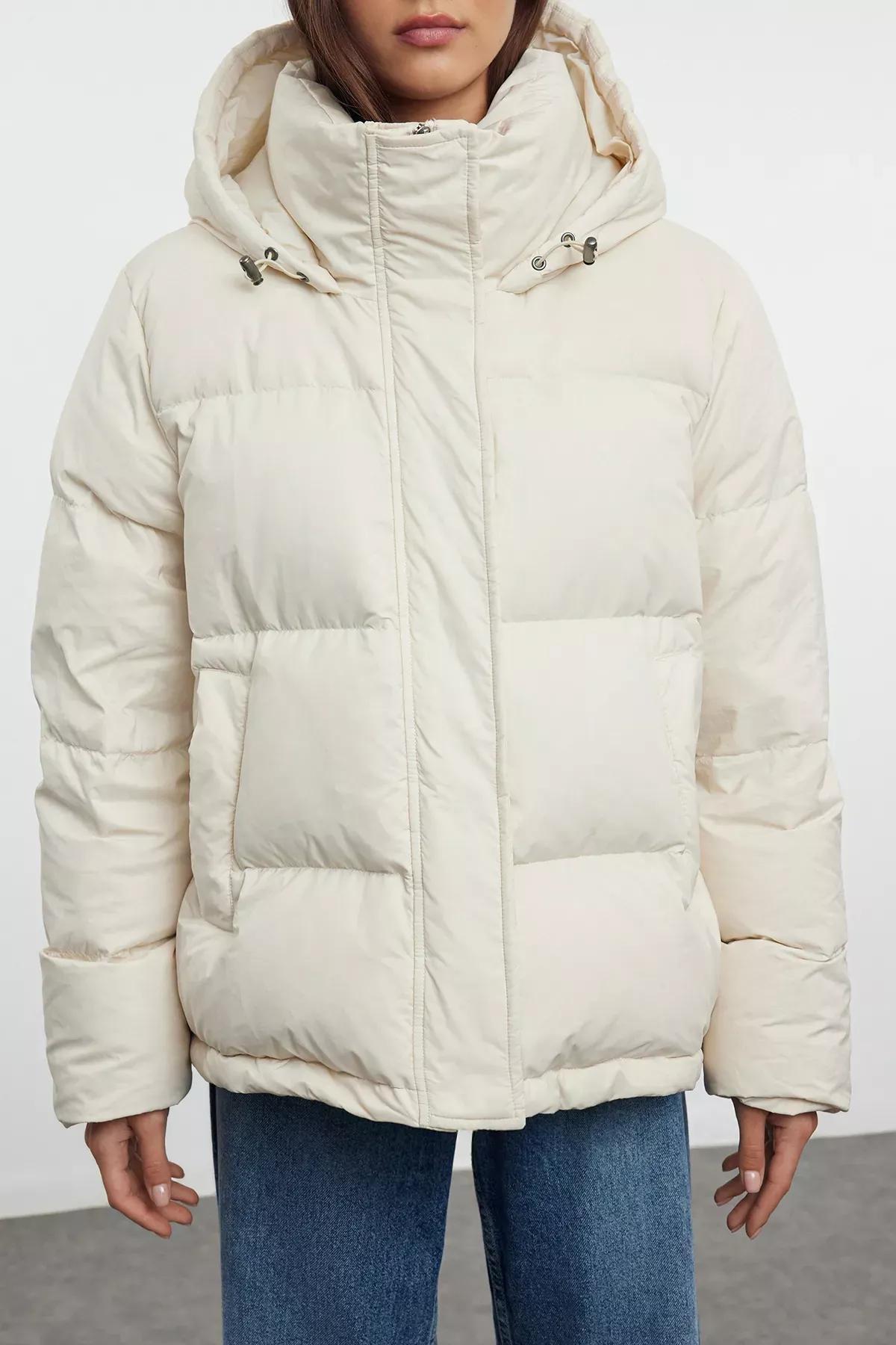 Beige Oversize Hooded Puffer Jacket, , large image number 2