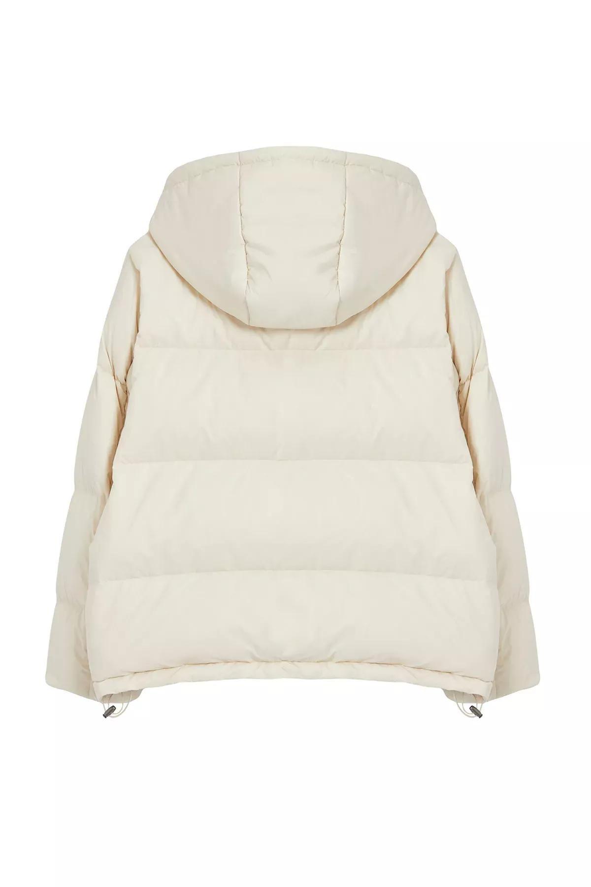 Beige Oversize Hooded Puffer Jacket, , large image number 5